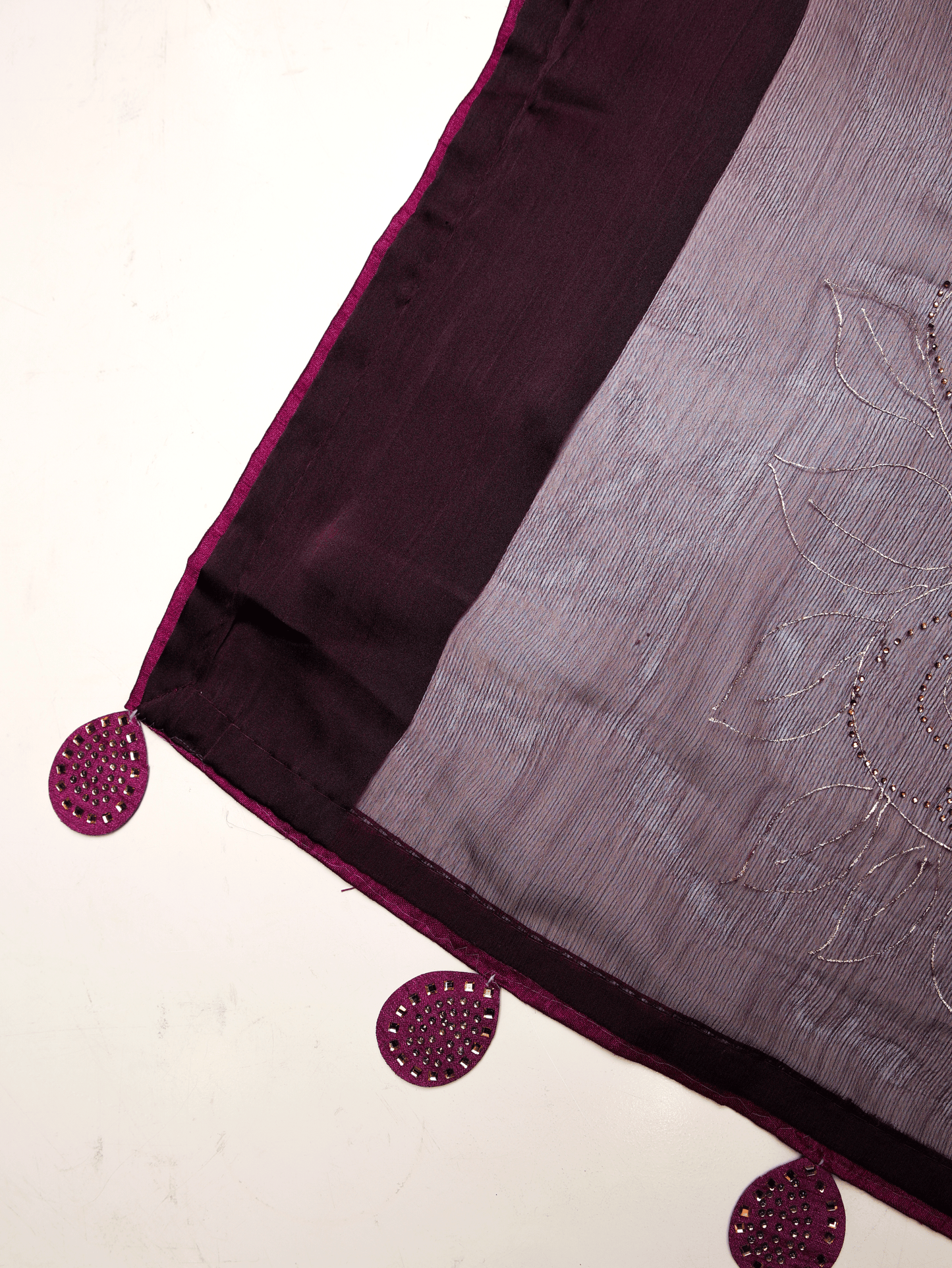Chiffon Gold foil Purple Saree