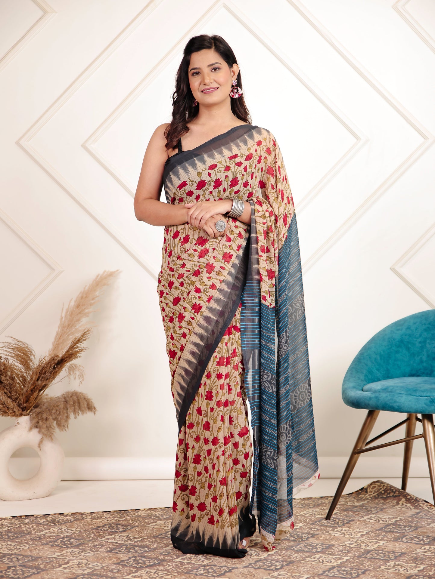 Chiffon Floral Beige Saree
