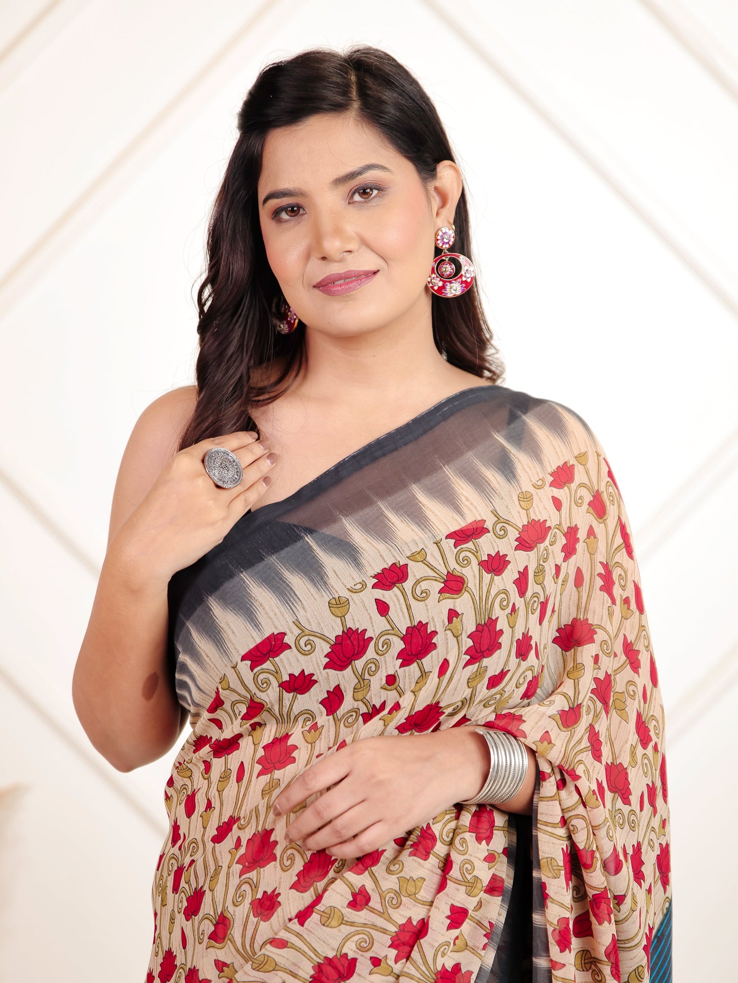 Chiffon Floral Beige Saree
