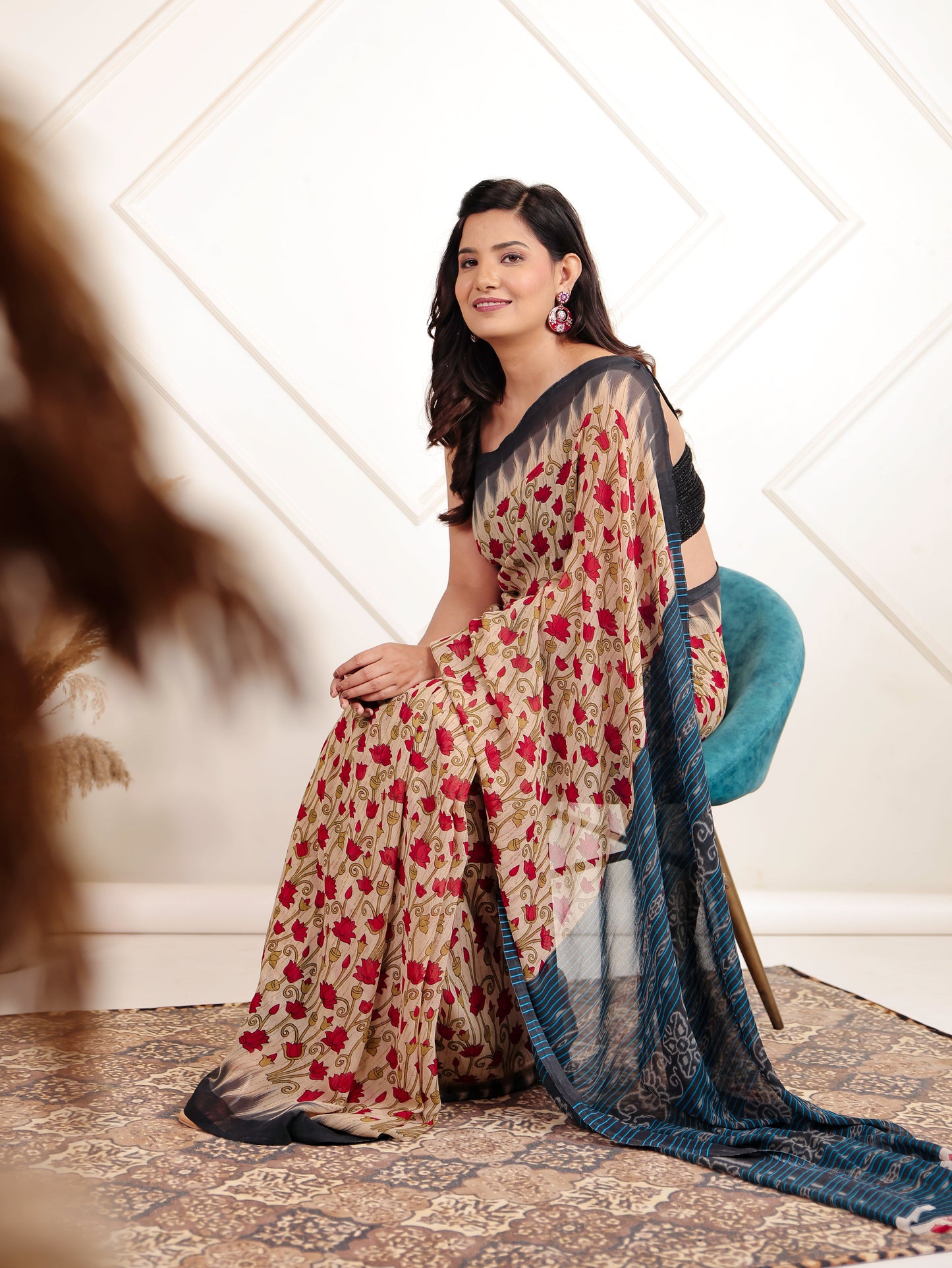 Chiffon Floral Beige Saree