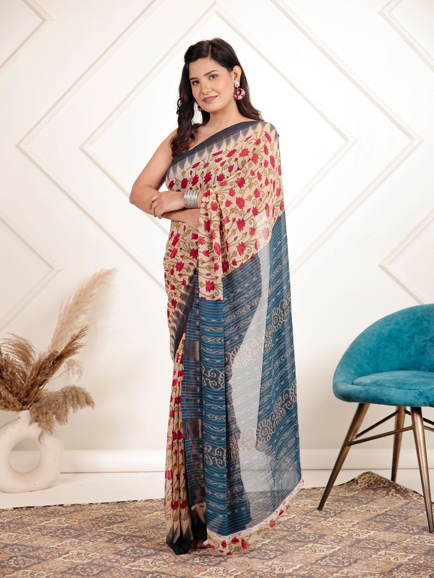 Chiffon Floral Beige Saree
