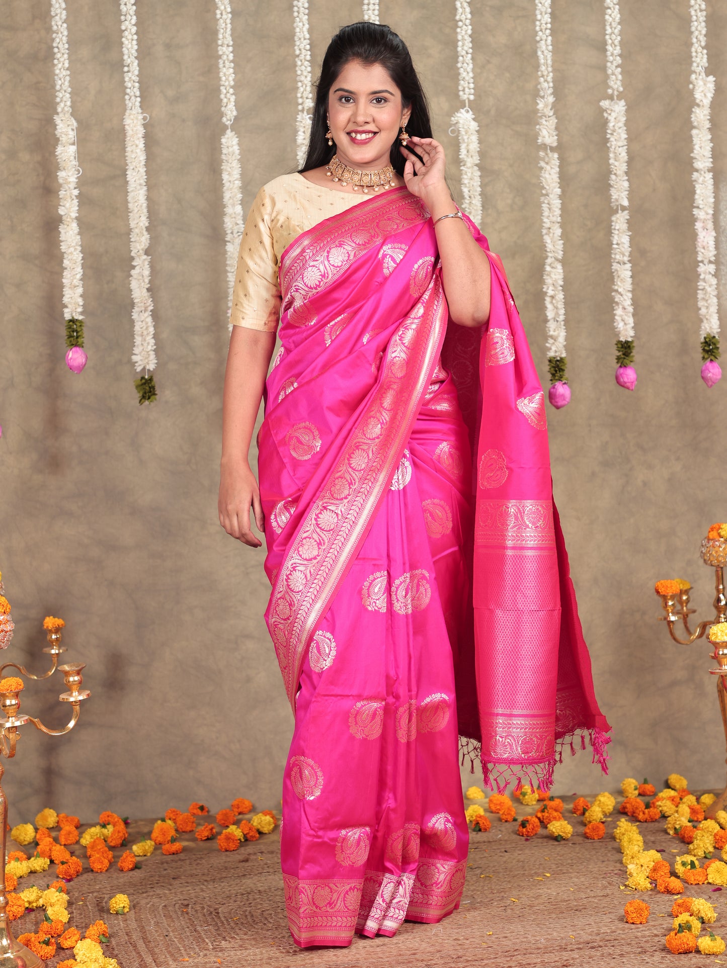 Brocade Fuchsia Saree