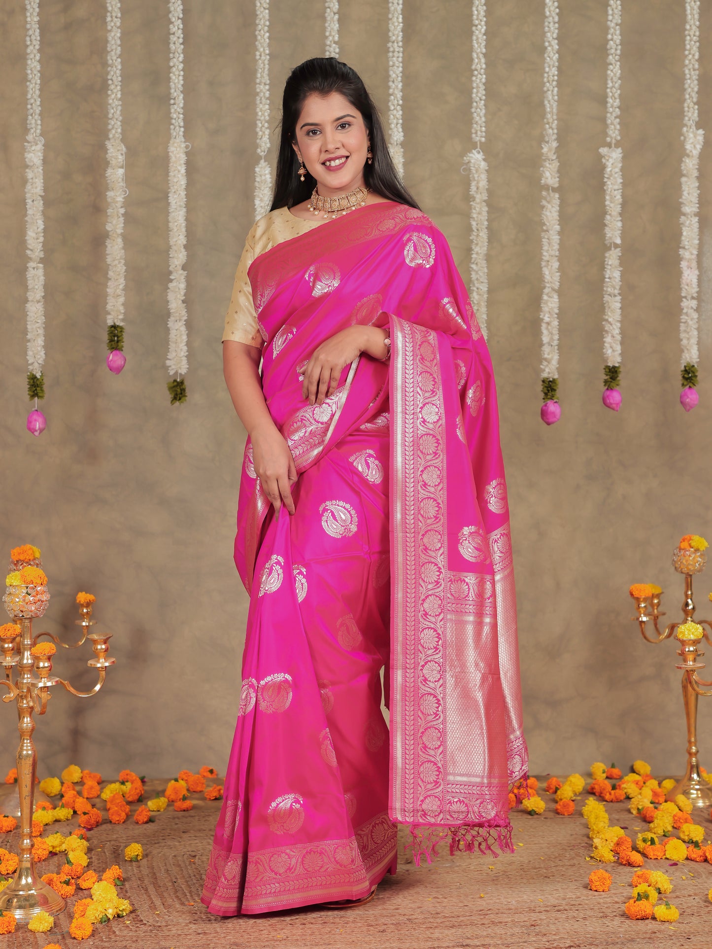 Brocade Fuchsia Saree