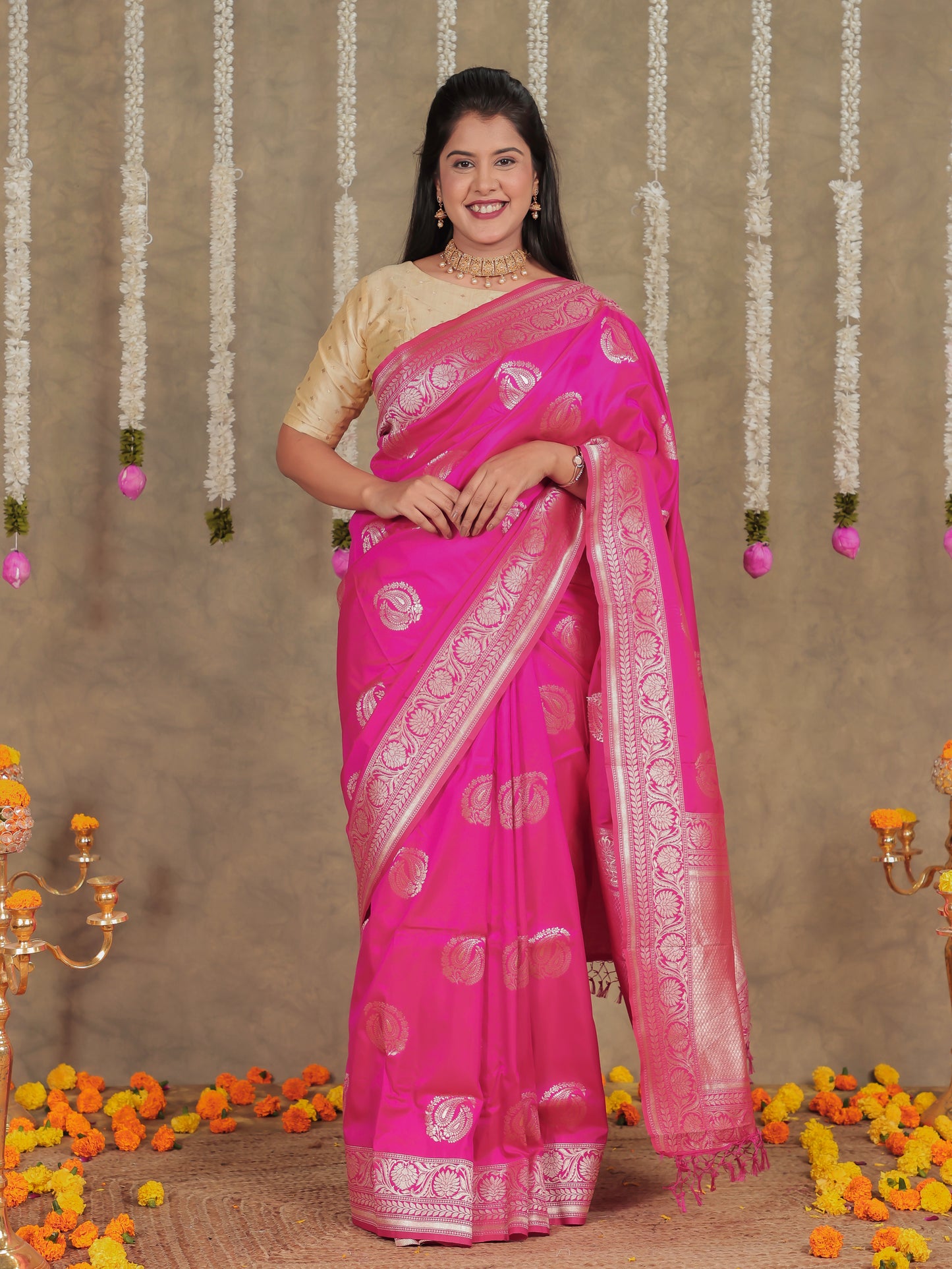 Brocade Fuchsia Saree