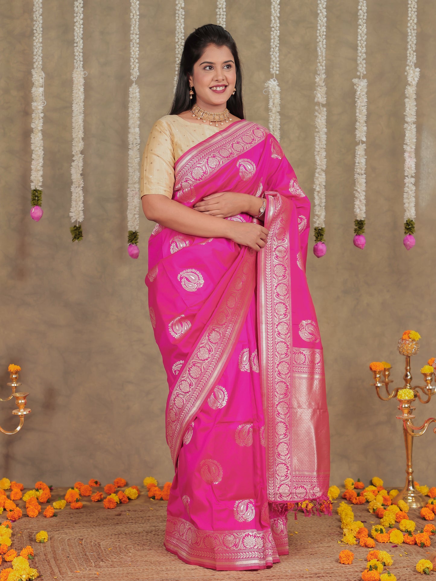 Brocade Fuchsia Saree