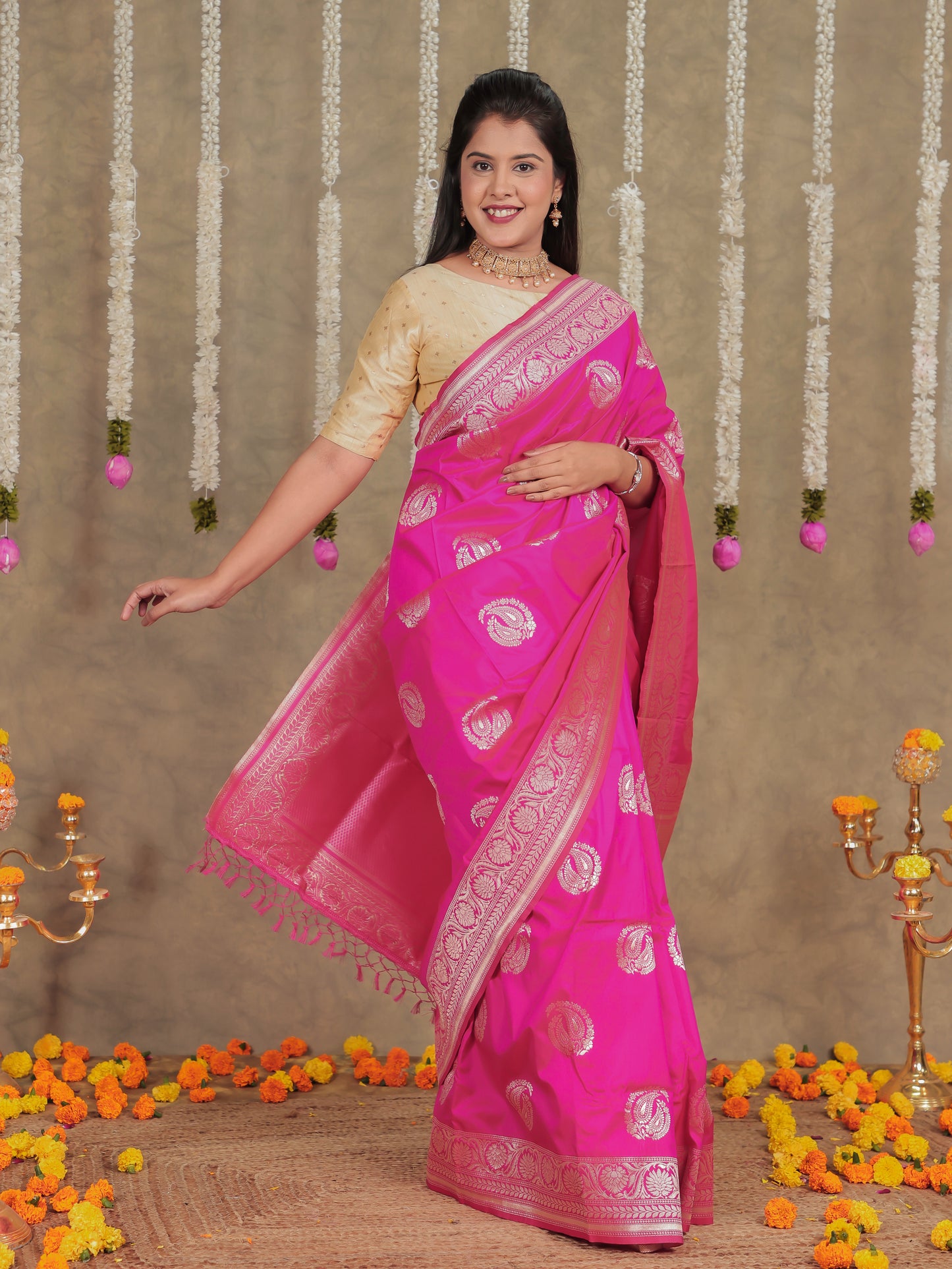 Brocade Fuchsia Saree