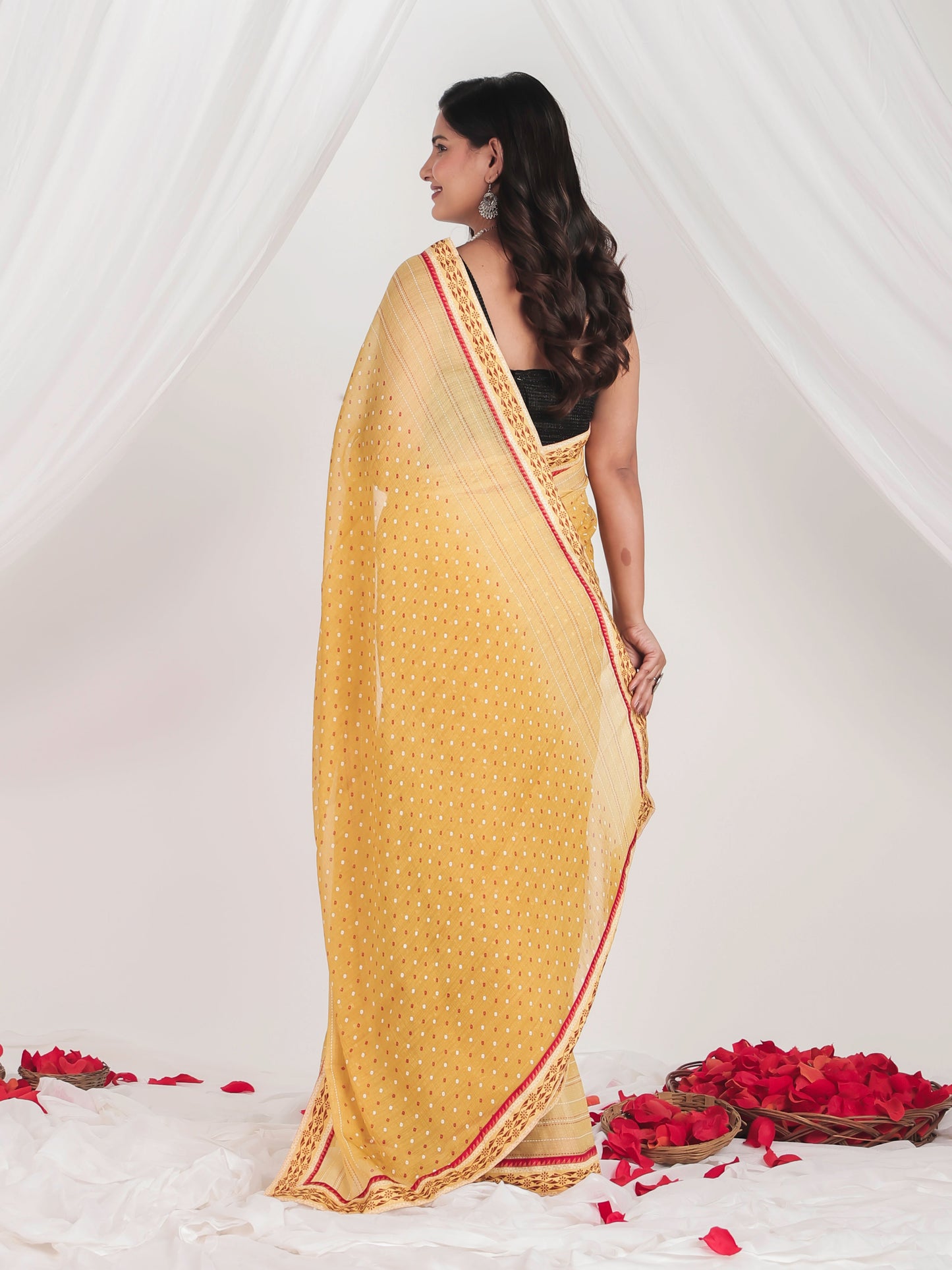 Silk Crepe Bandhani Mustard Saree