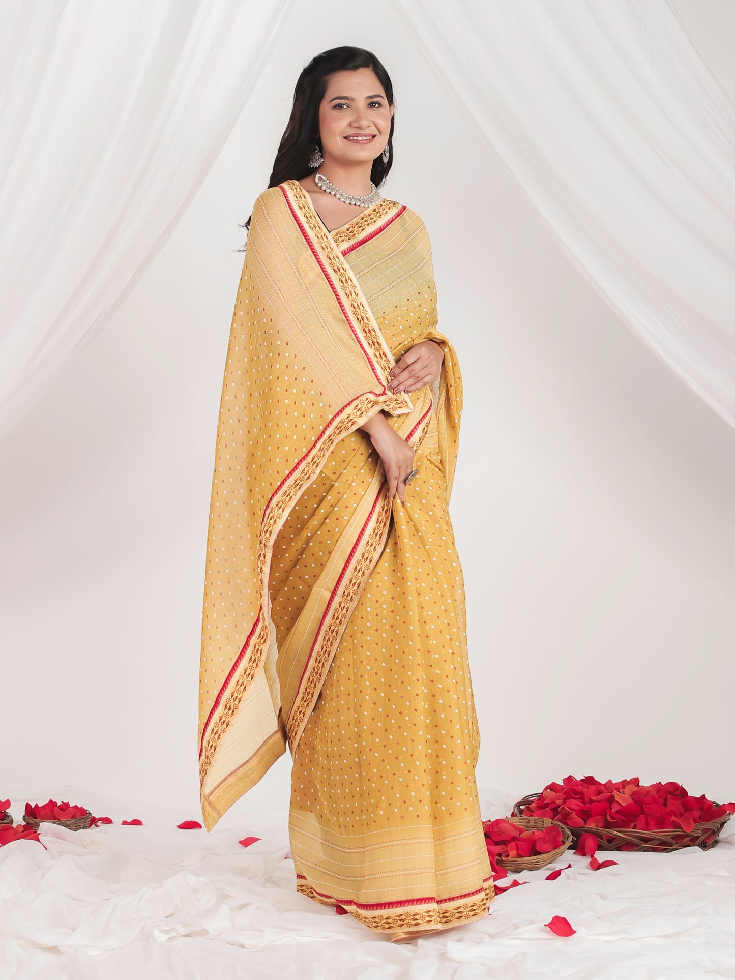 Silk Crepe Bandhani Mustard Saree