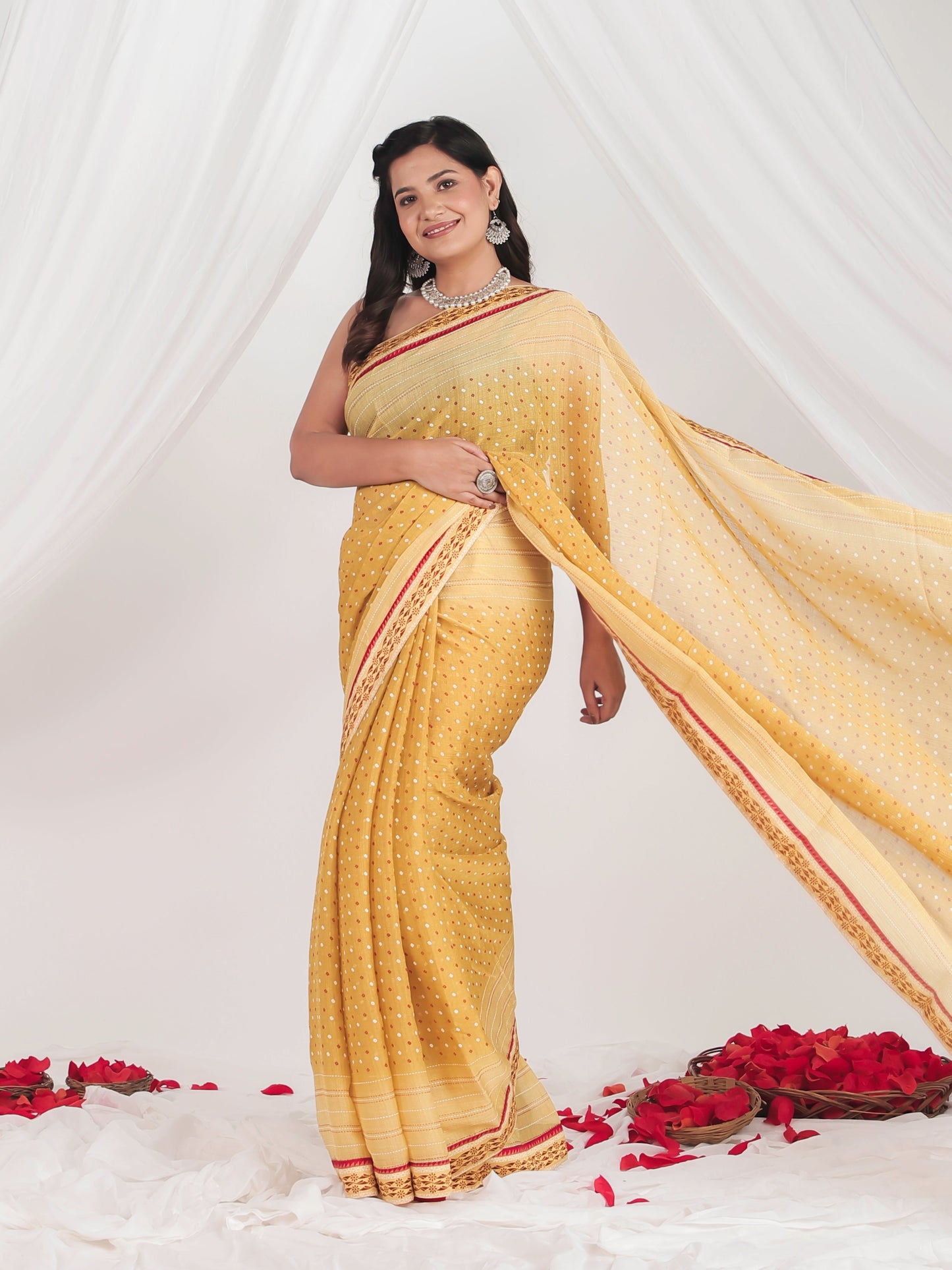 Silk Crepe Bandhani Mustard Saree