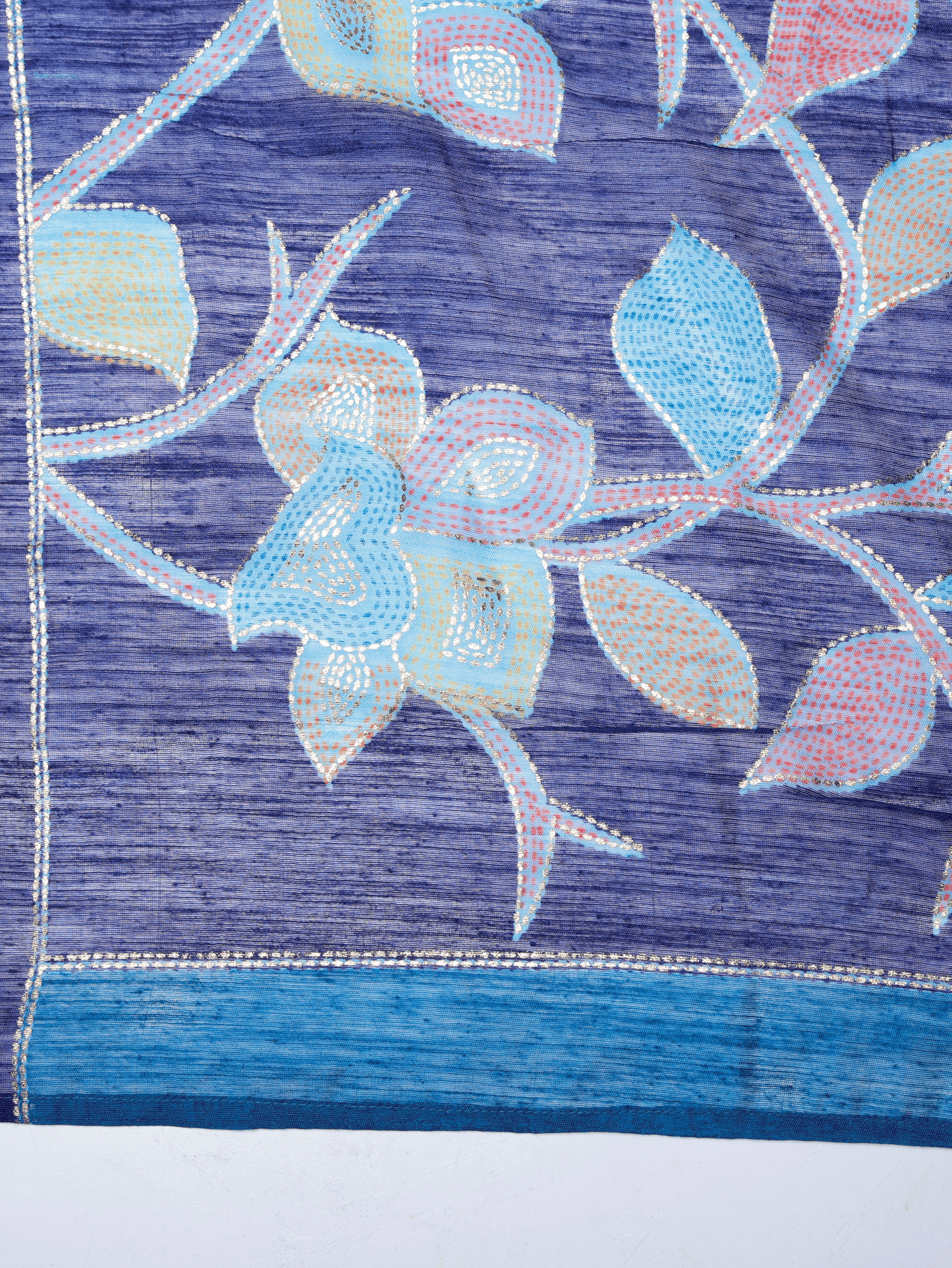 Cotton Silk Gold foil Turquoise Saree