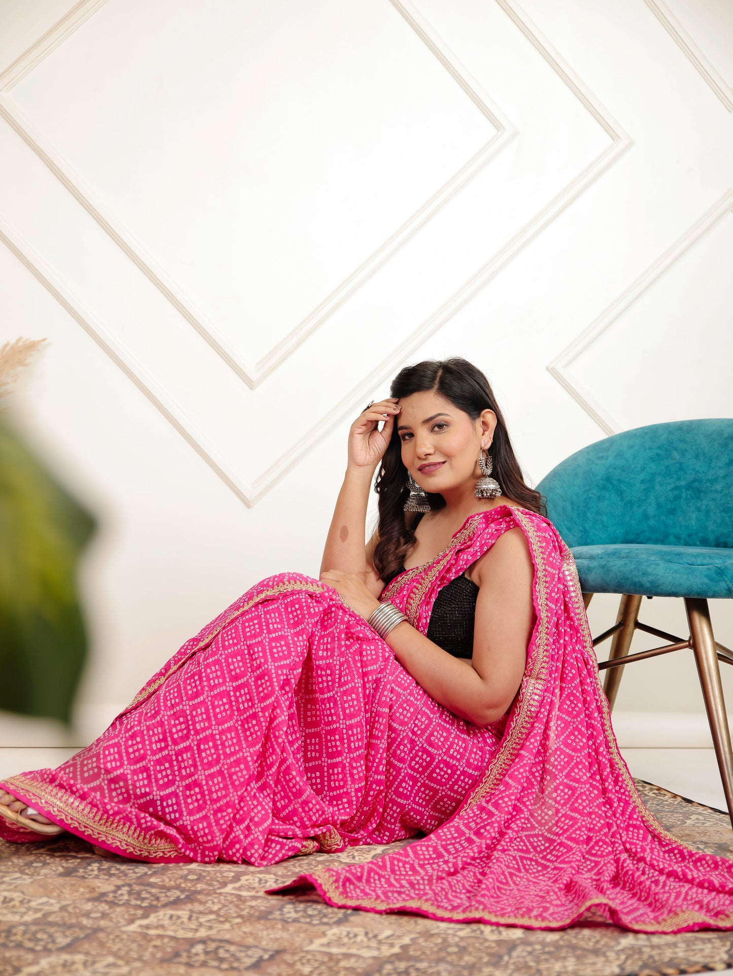 Chiffon Bandhani Pink Saree