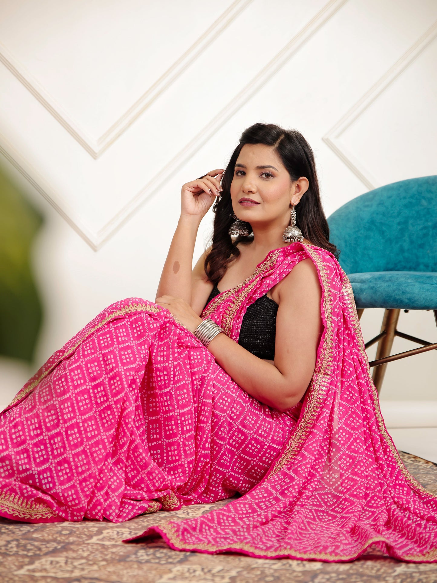 Chiffon Bandhani Pink Saree