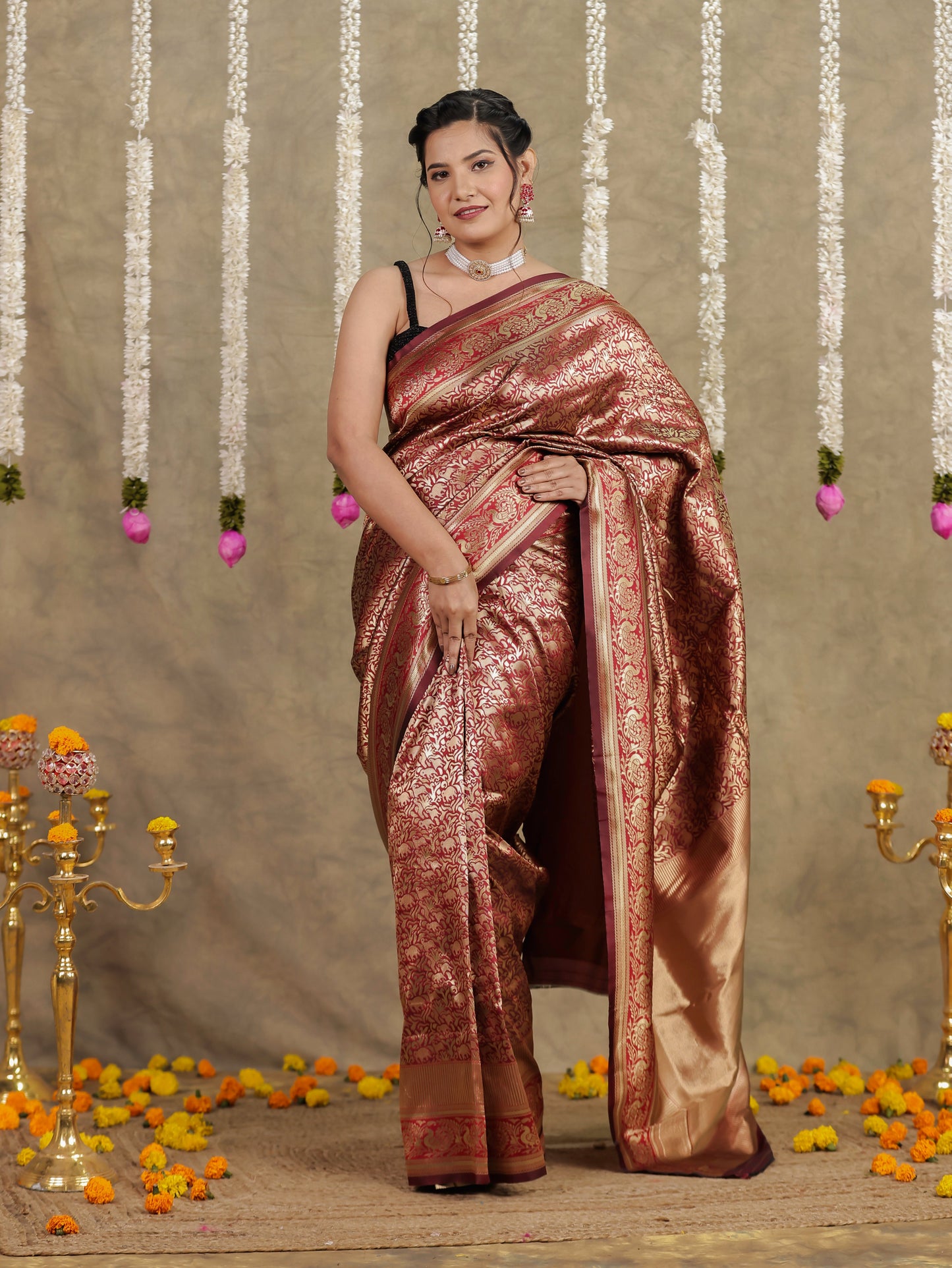 Brocade Maroon Saree
