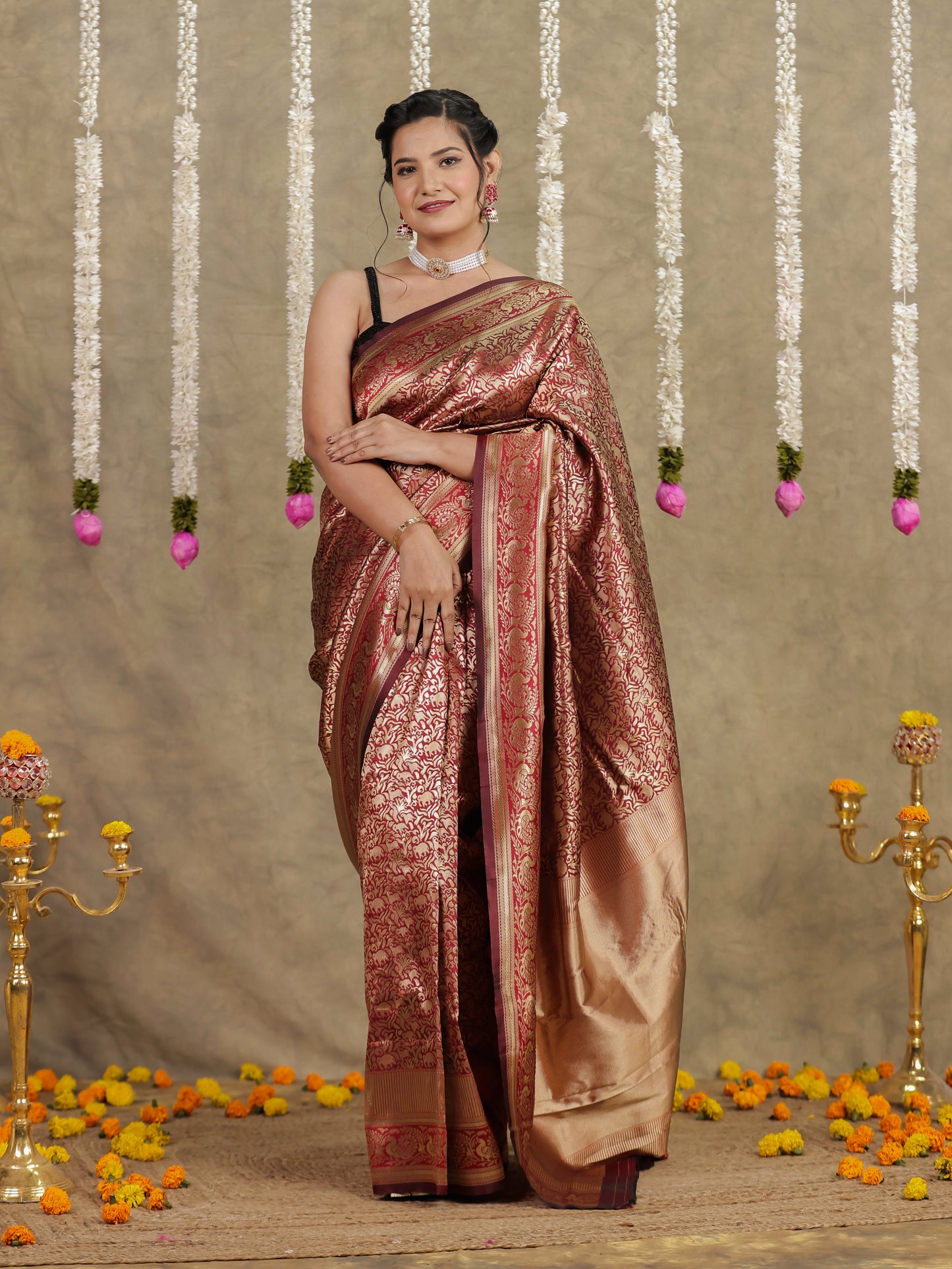 Brocade Maroon Saree