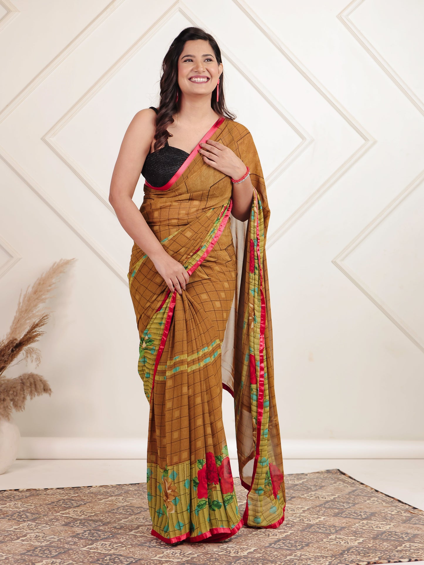 Chiffon Digital Brown Saree