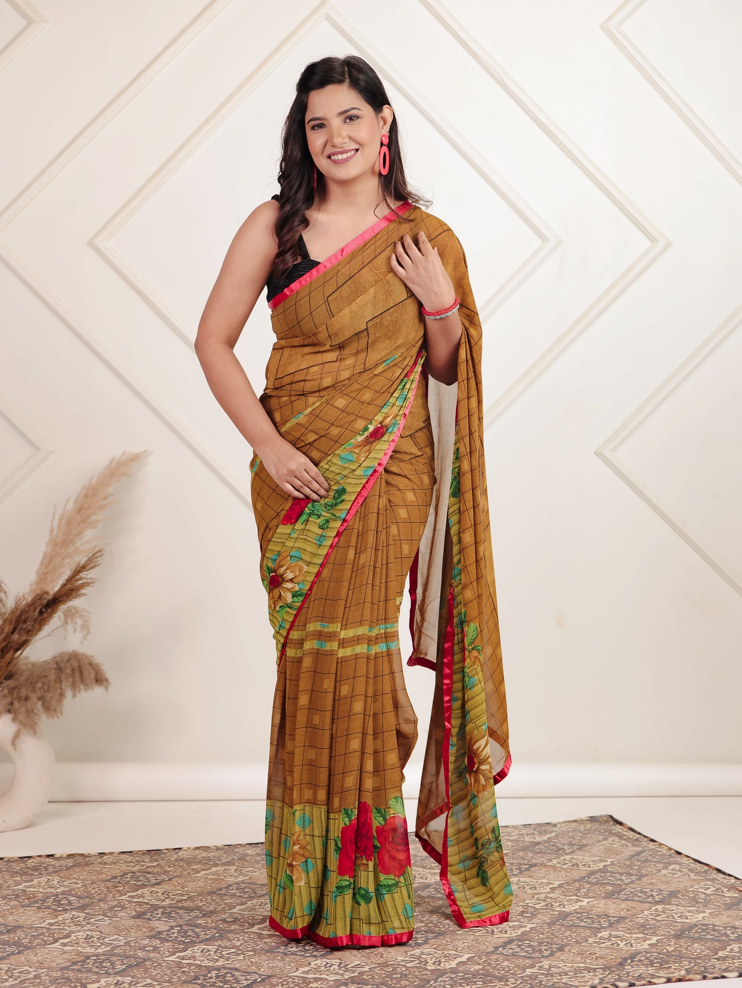 Chiffon Digital Brown Saree