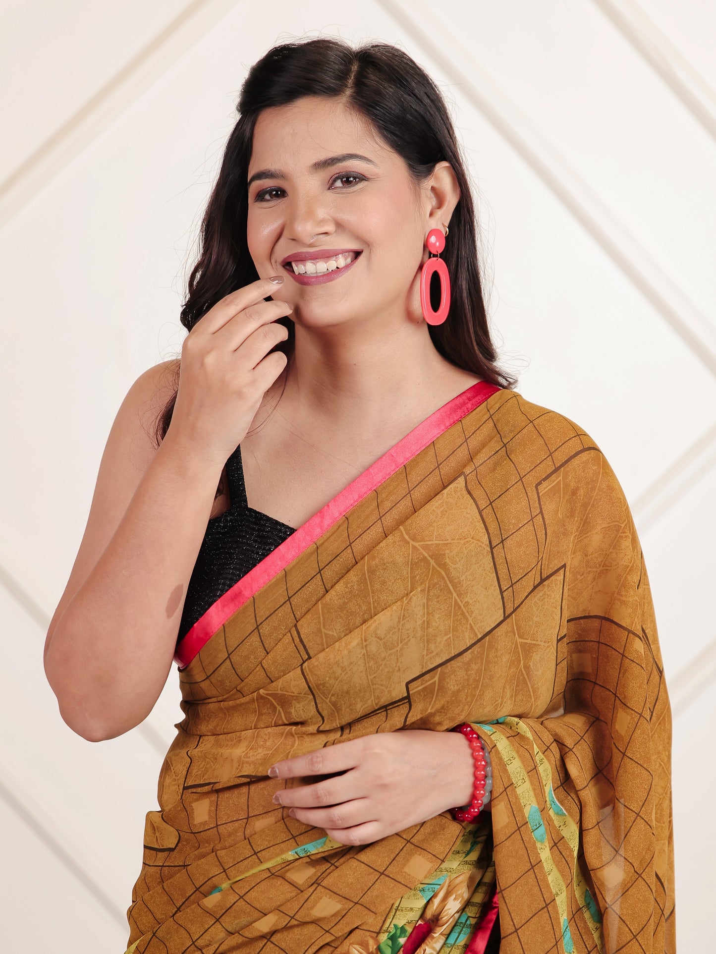 Chiffon Digital Brown Saree