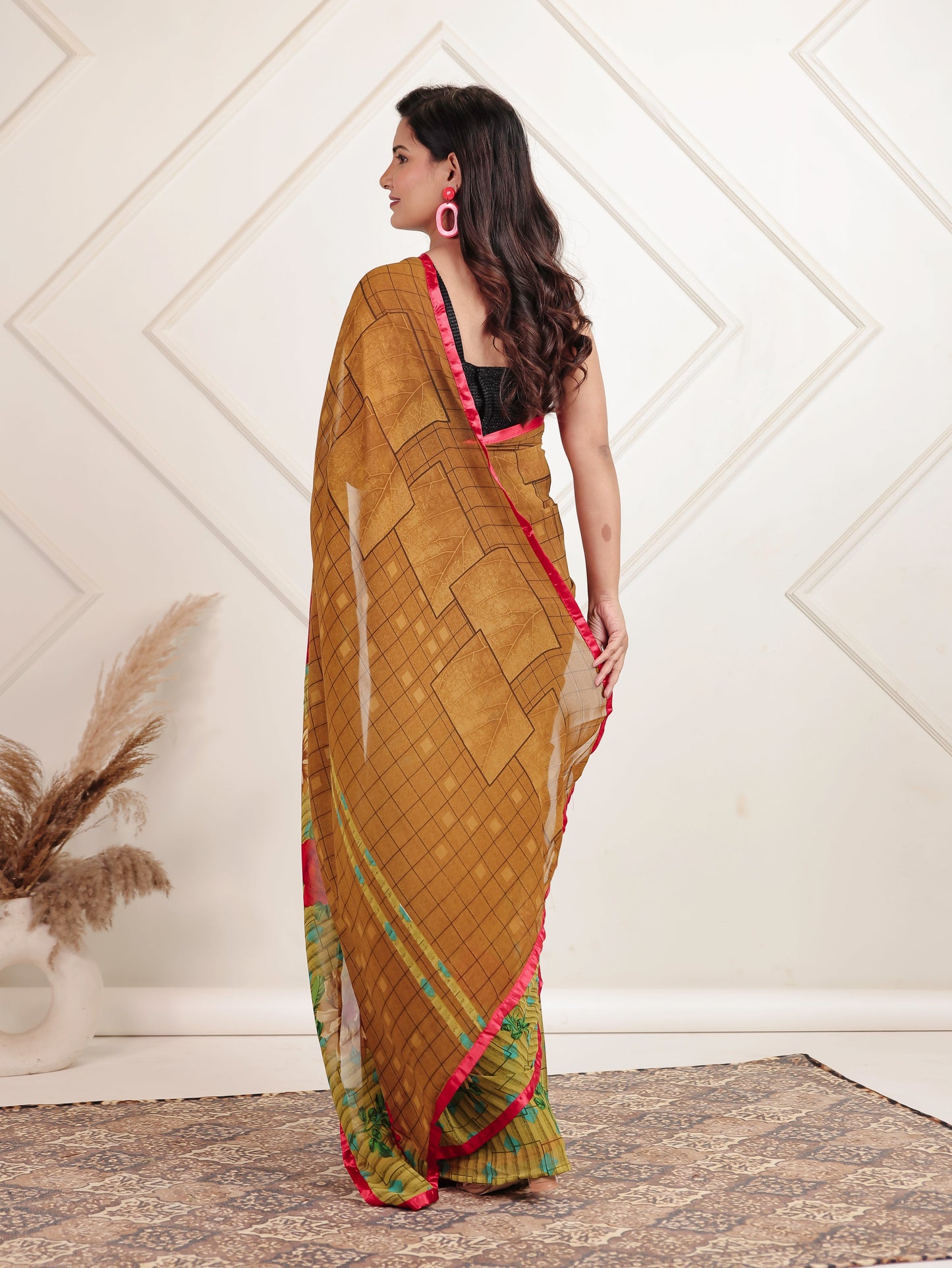 Chiffon Digital Brown Saree