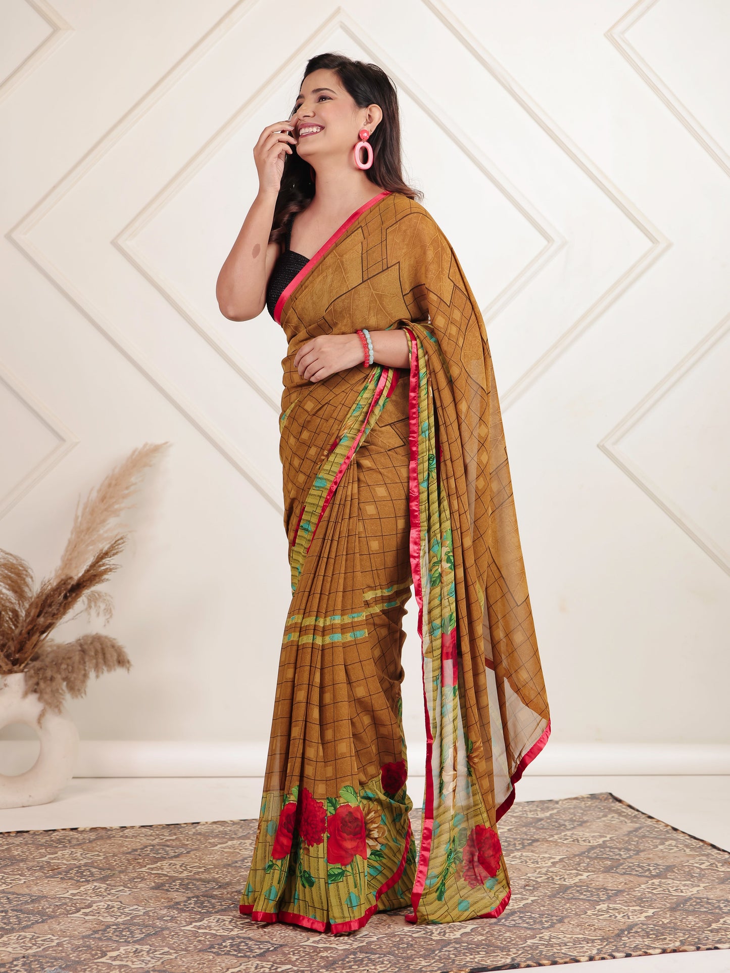 Chiffon Digital Brown Saree