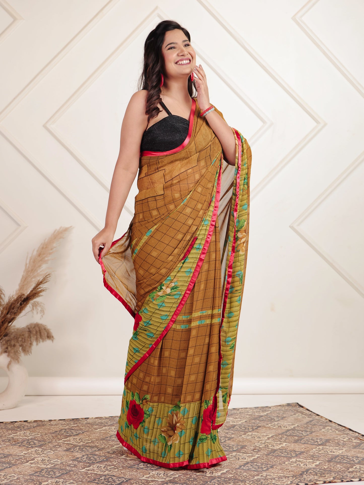 Chiffon Digital Brown Saree