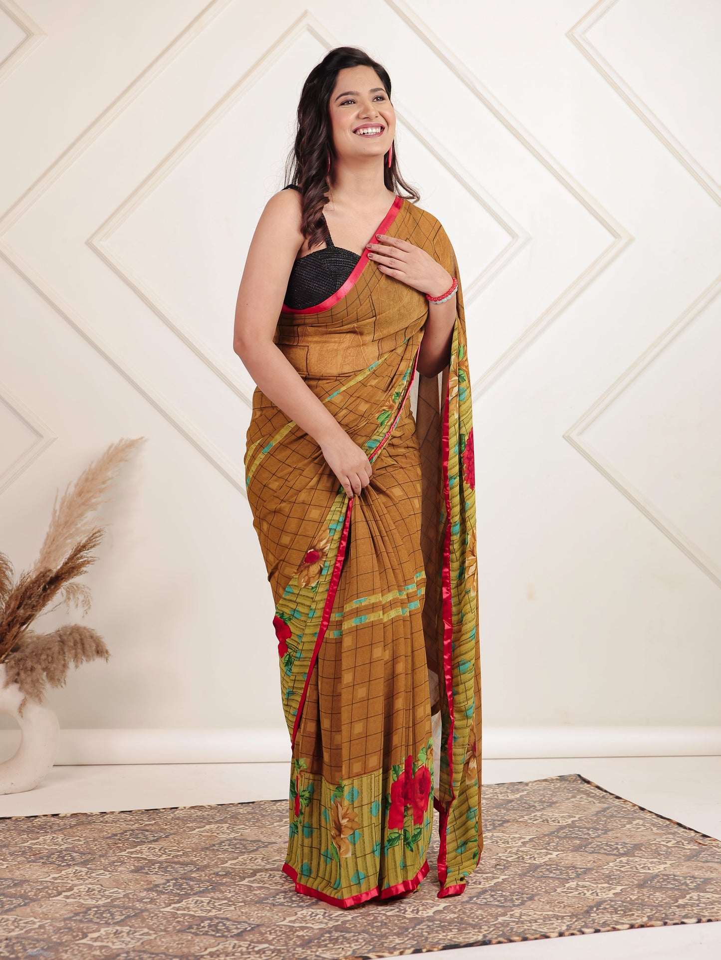 Chiffon Digital Brown Saree