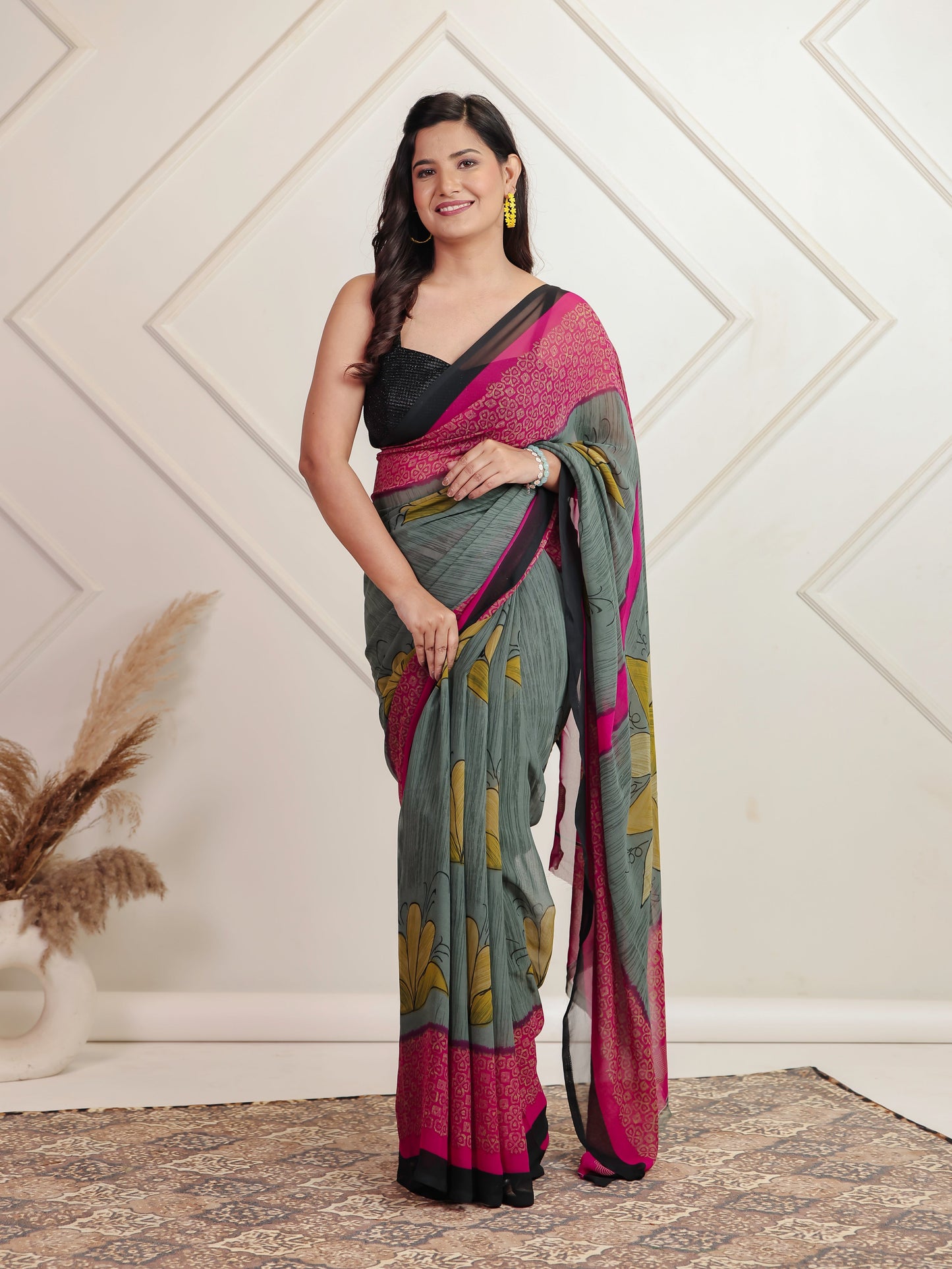 Chiffon Floral Grey Saree