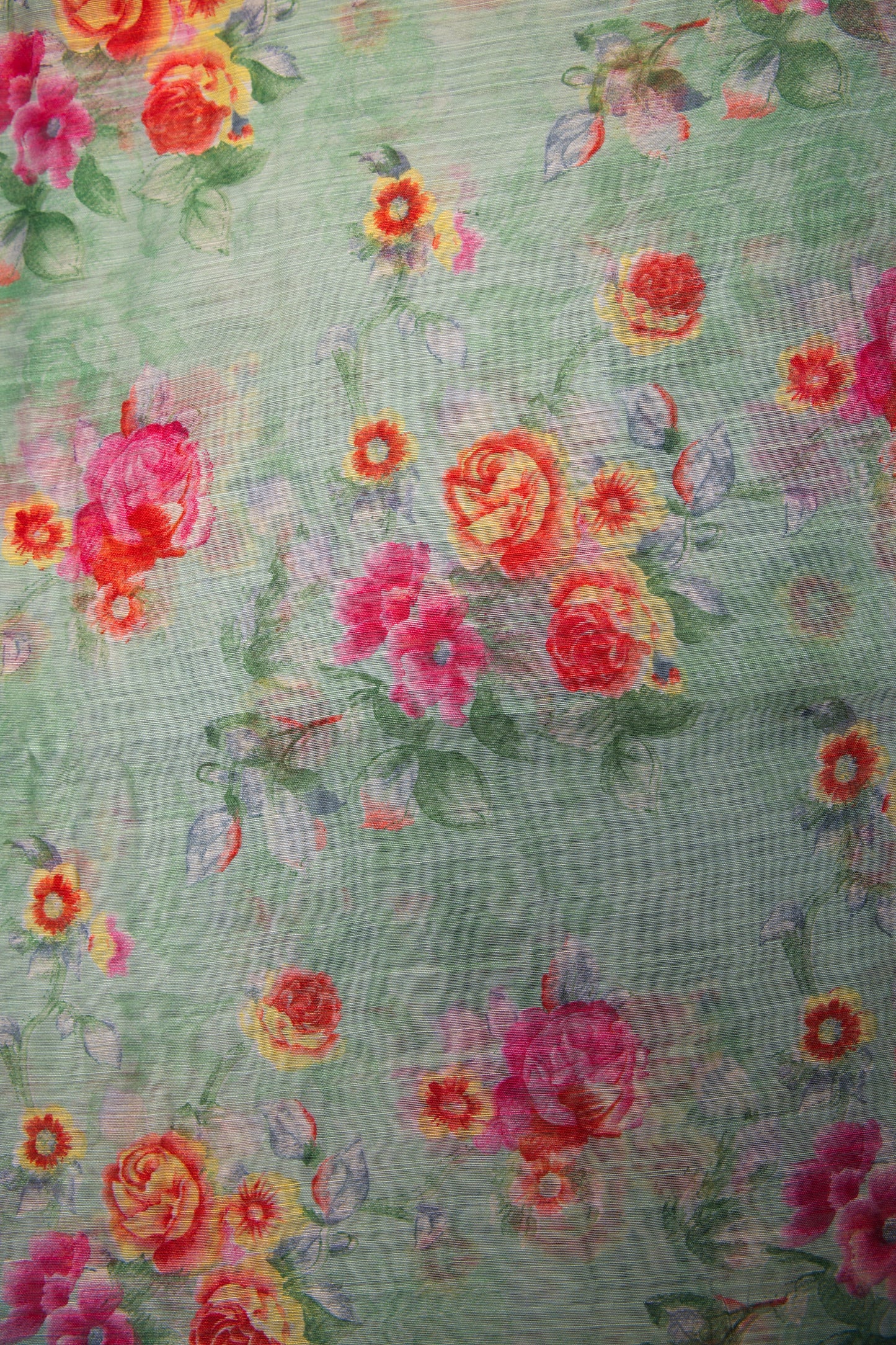 Linen Cotton Floral Sage Green Saree