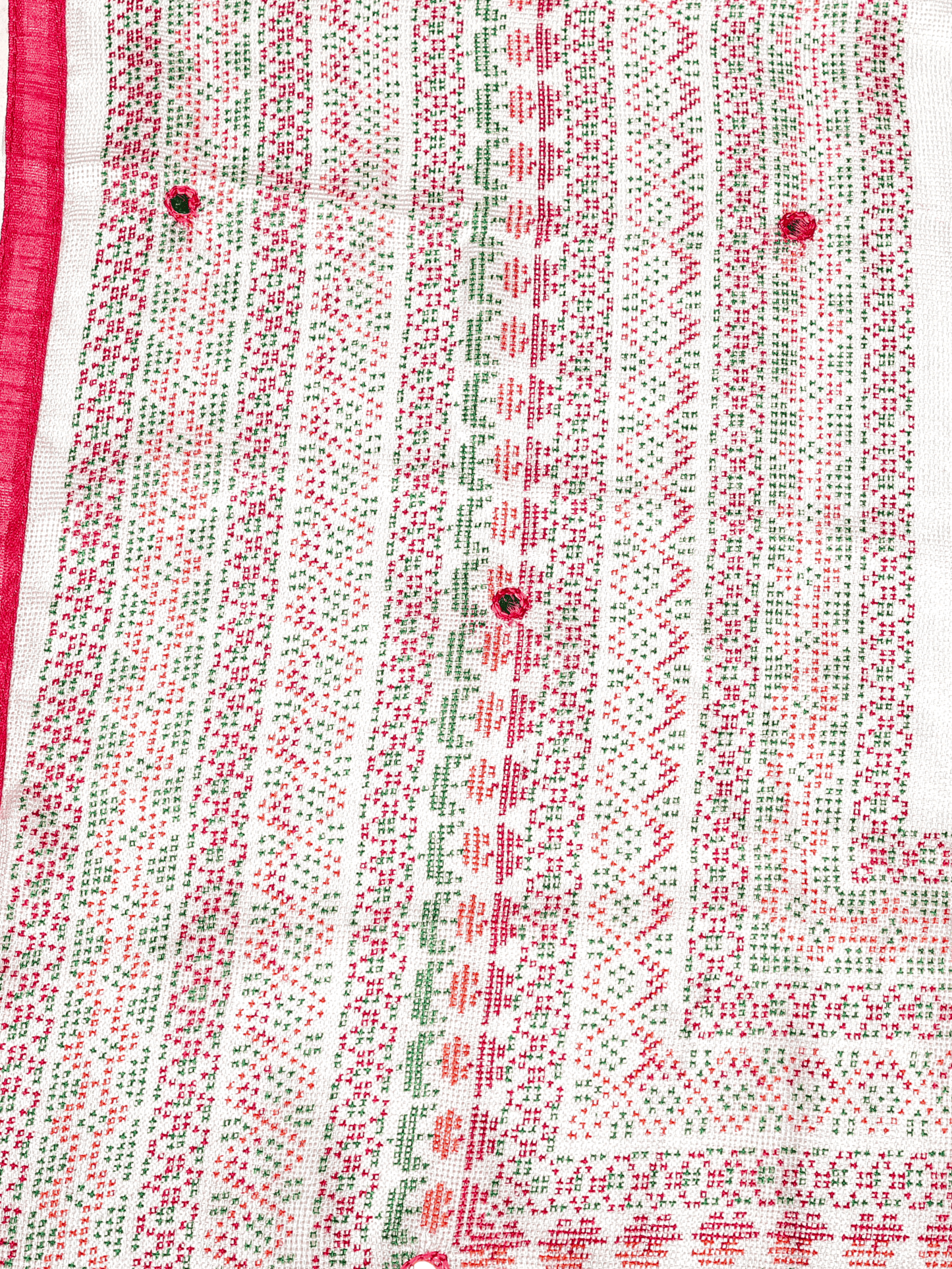Embroidered Kota Doria Geometric Off White Saree