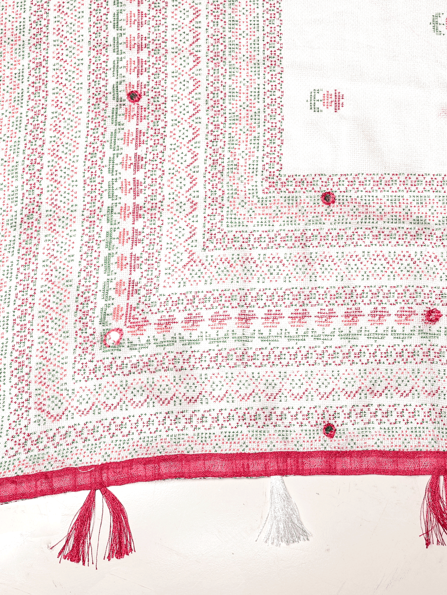 Embroidered Kota Doria Geometric Off White Saree
