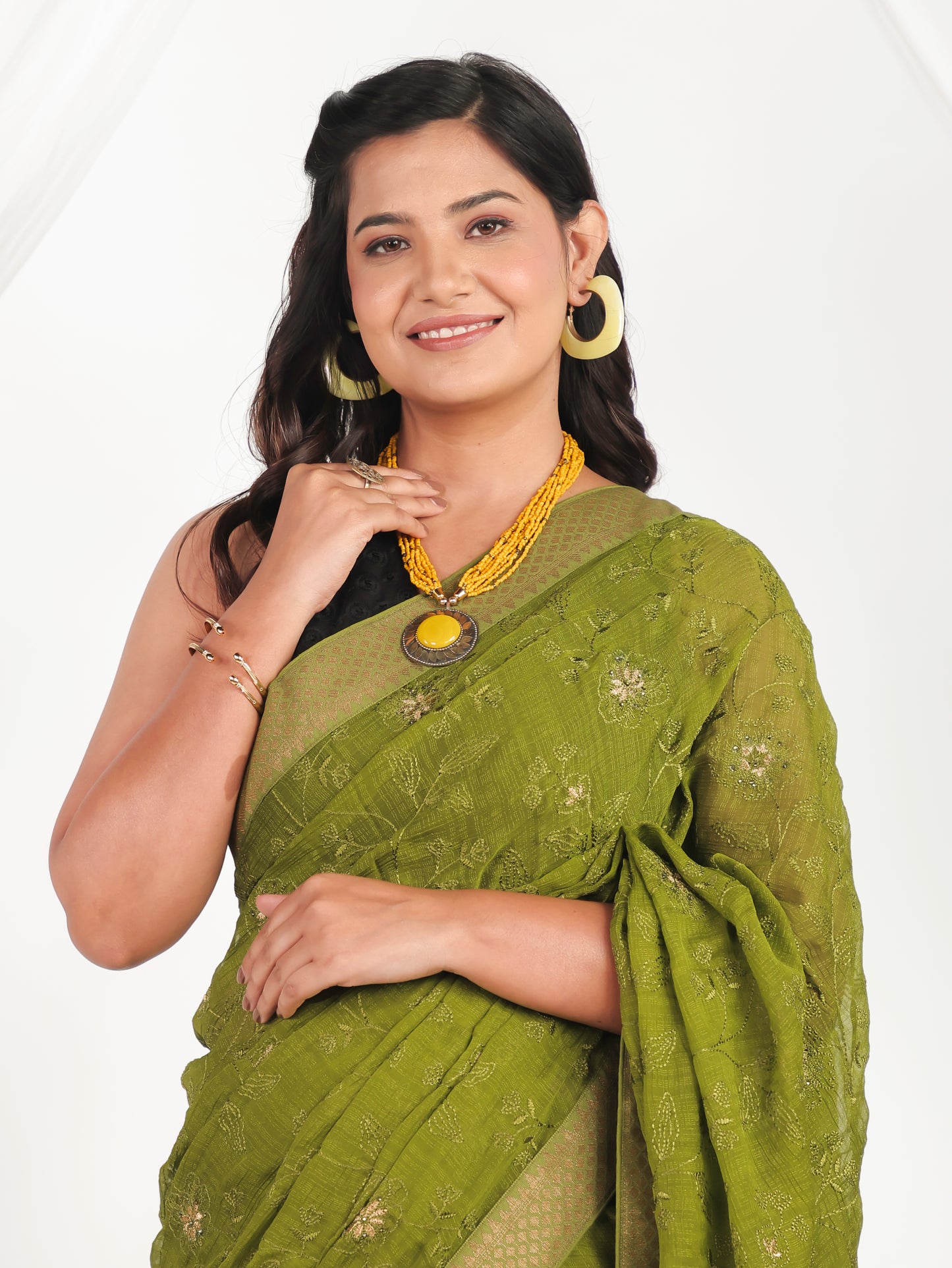 Embroidered Chanderi Green Saree