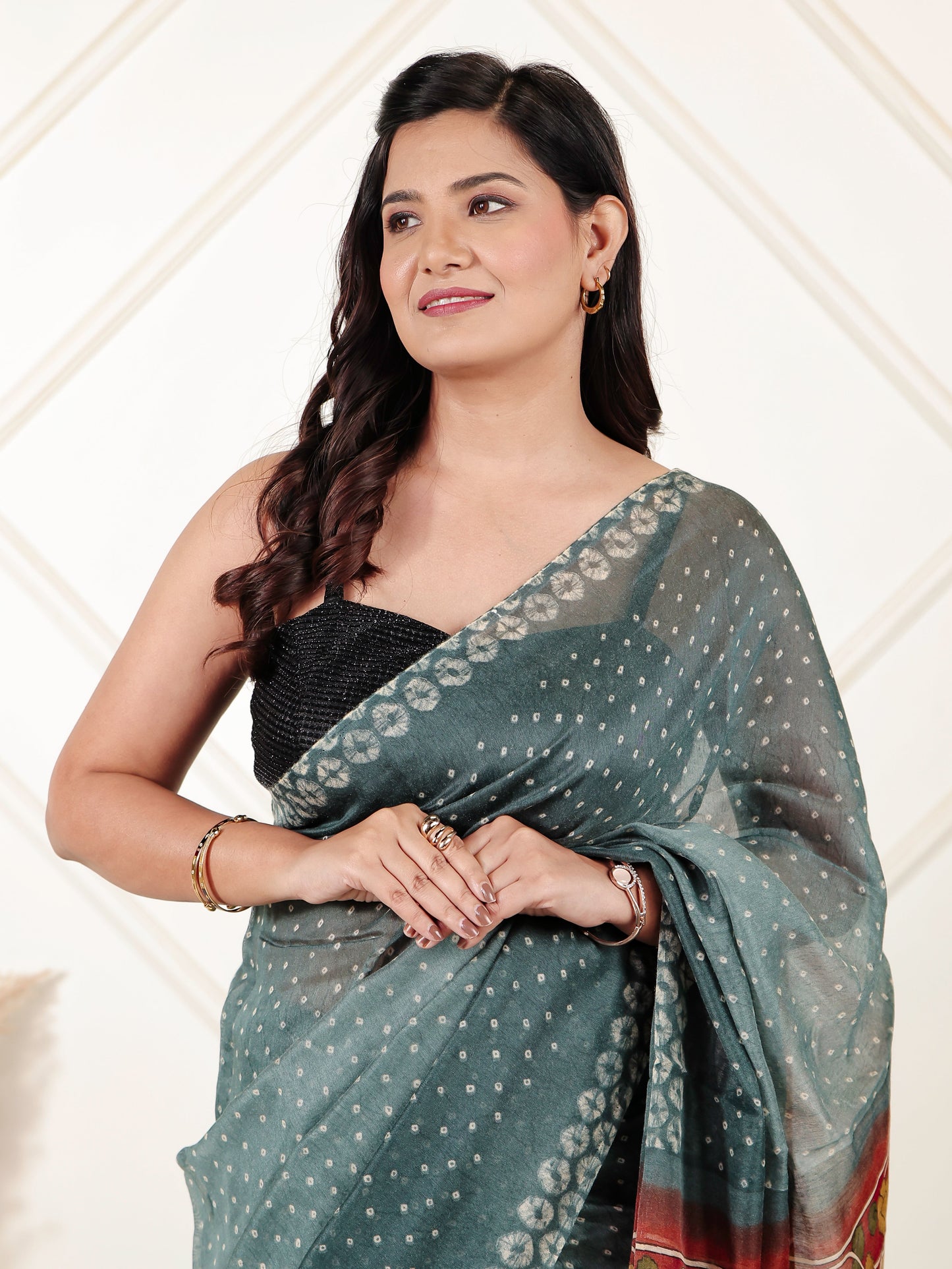 Cotton Silk Bandhani Teal Saree
