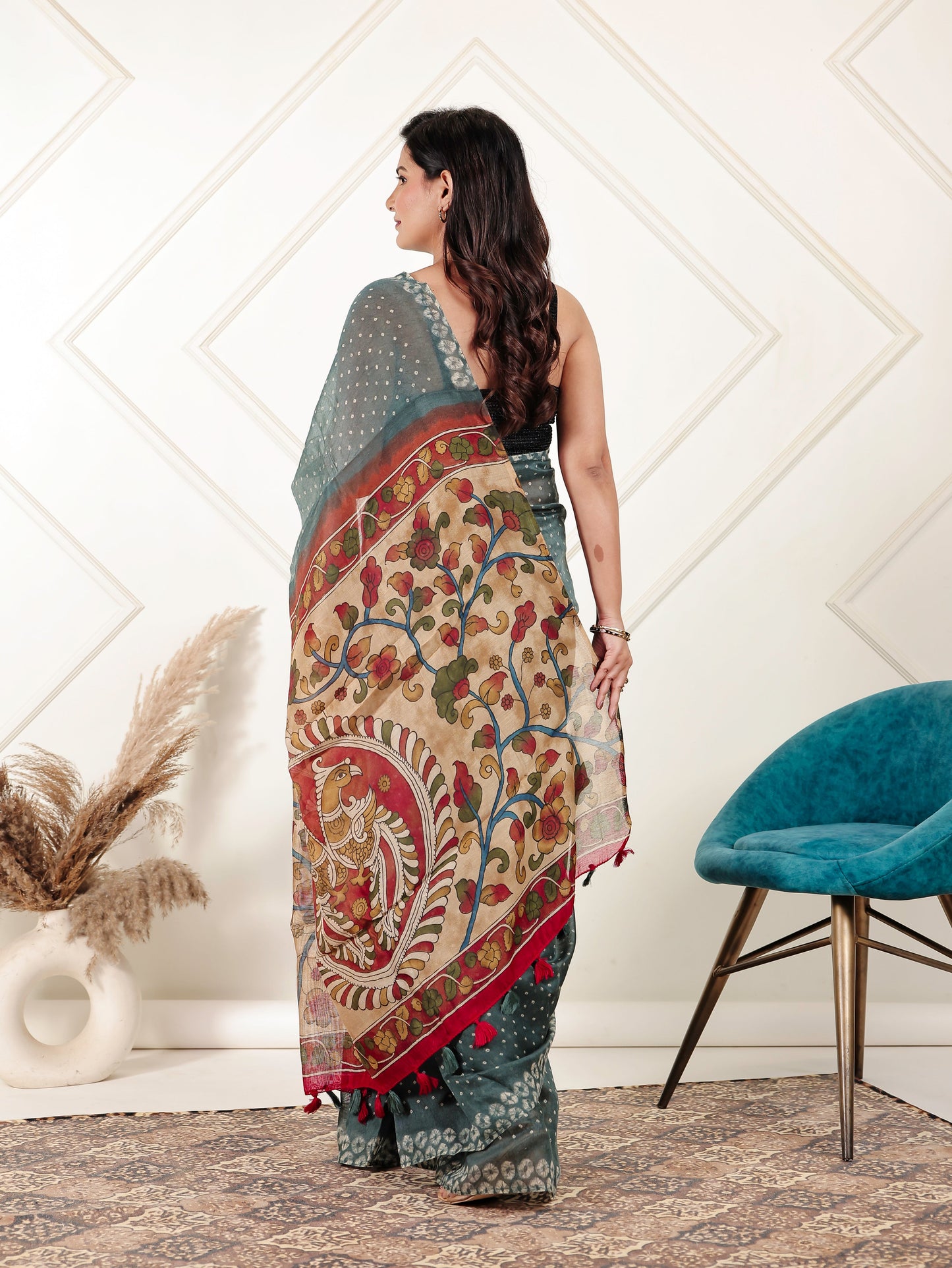 Cotton Silk Bandhani Teal Saree