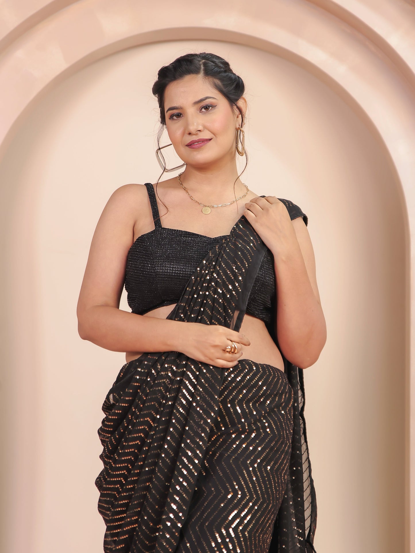 Embroidered Georgette Black Saree