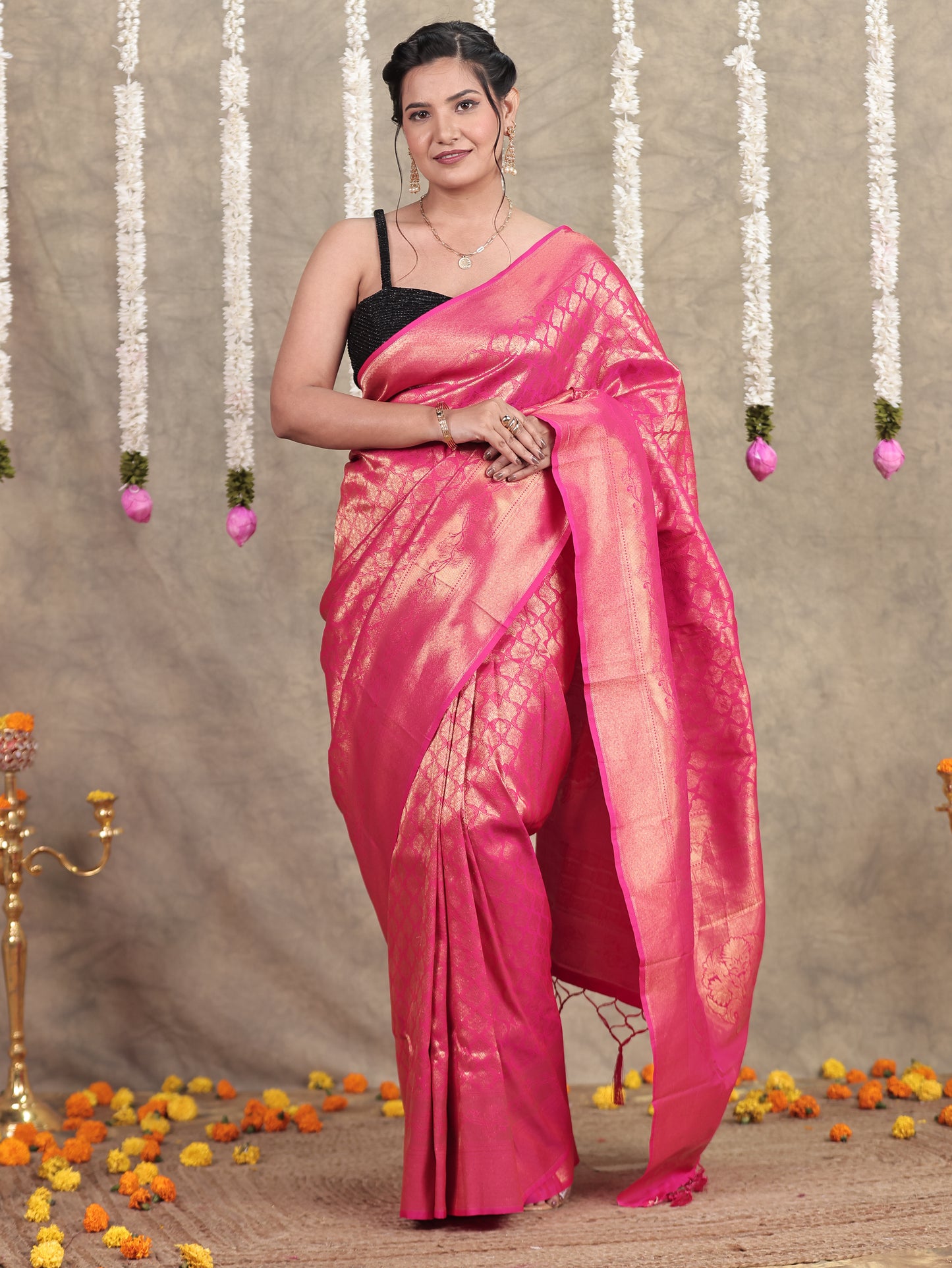 Brocade Geometric Royal Pink Saree