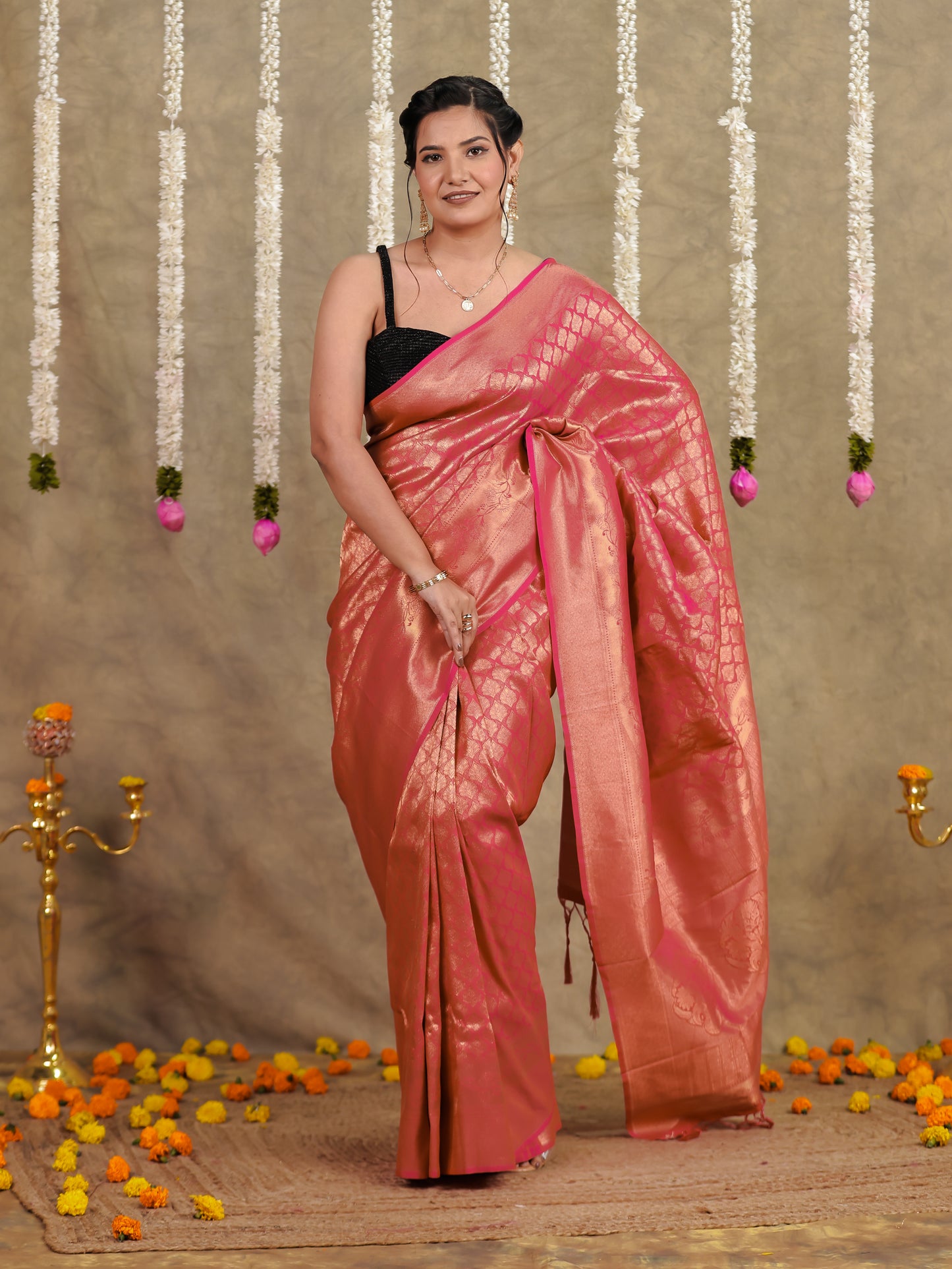 Brocade Geometric Royal Pink Saree