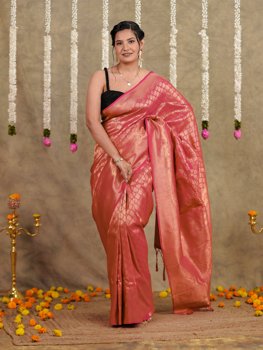 Brocade Geometric Royal Pink Saree