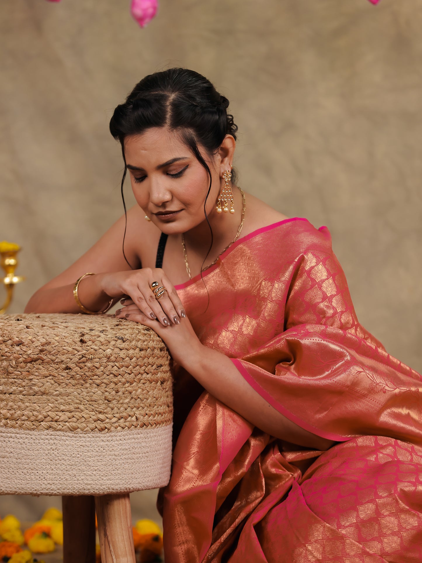 Brocade Geometric Royal Pink Saree