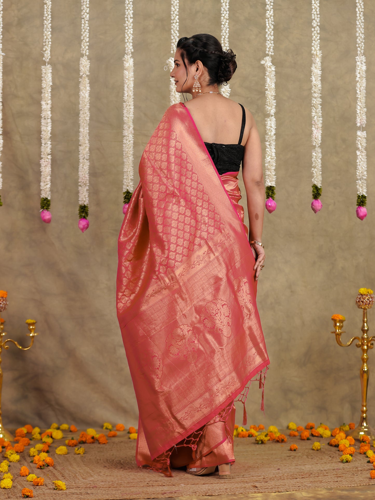 Brocade Geometric Royal Pink Saree