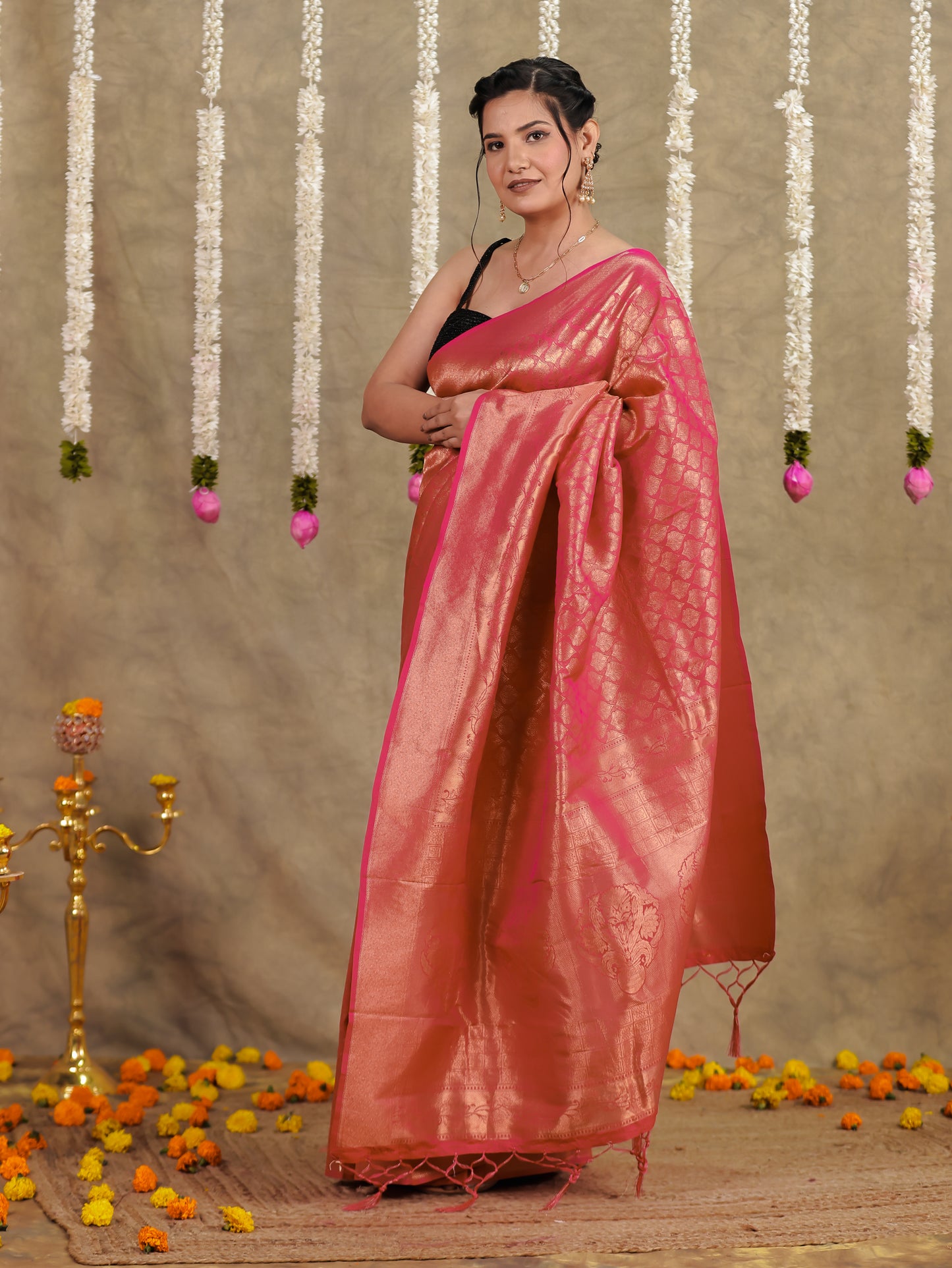 Brocade Geometric Royal Pink Saree