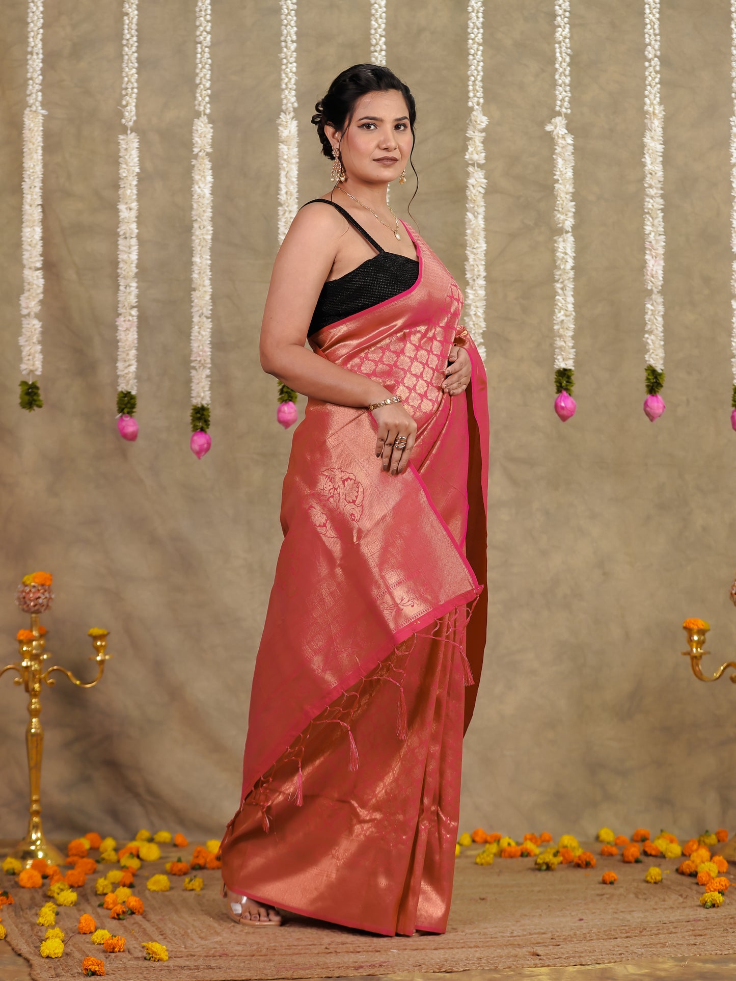 Brocade Geometric Royal Pink Saree