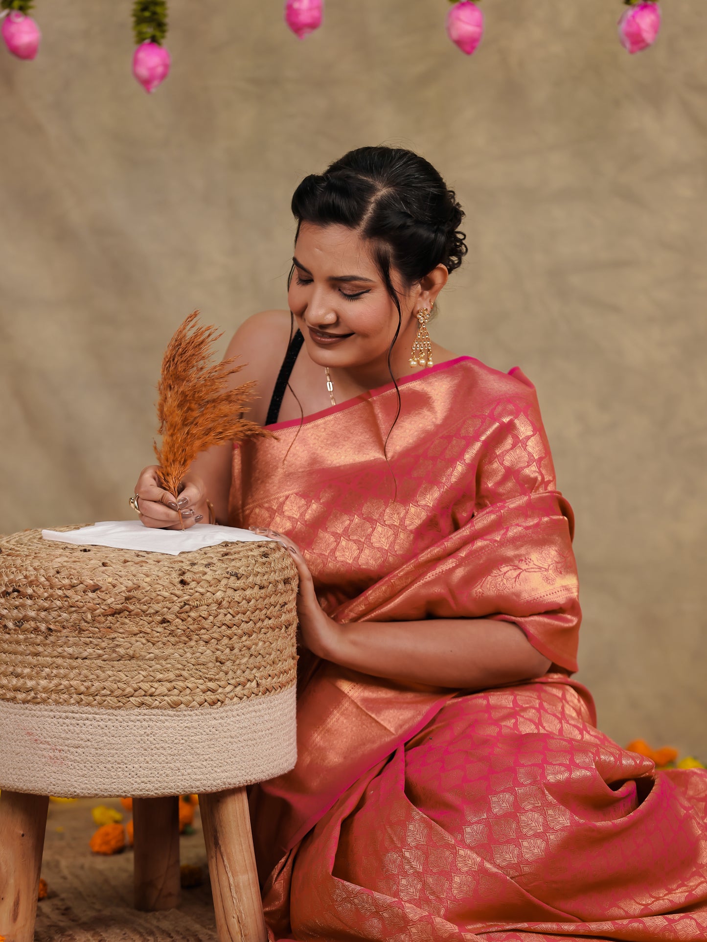 Brocade Geometric Royal Pink Saree