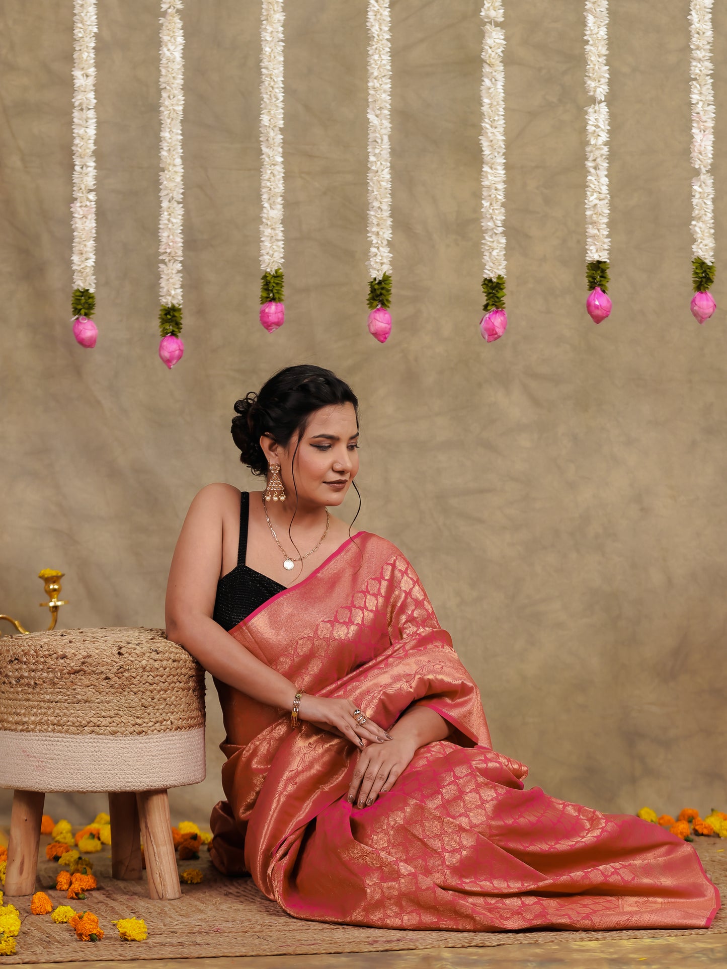 Brocade Geometric Royal Pink Saree