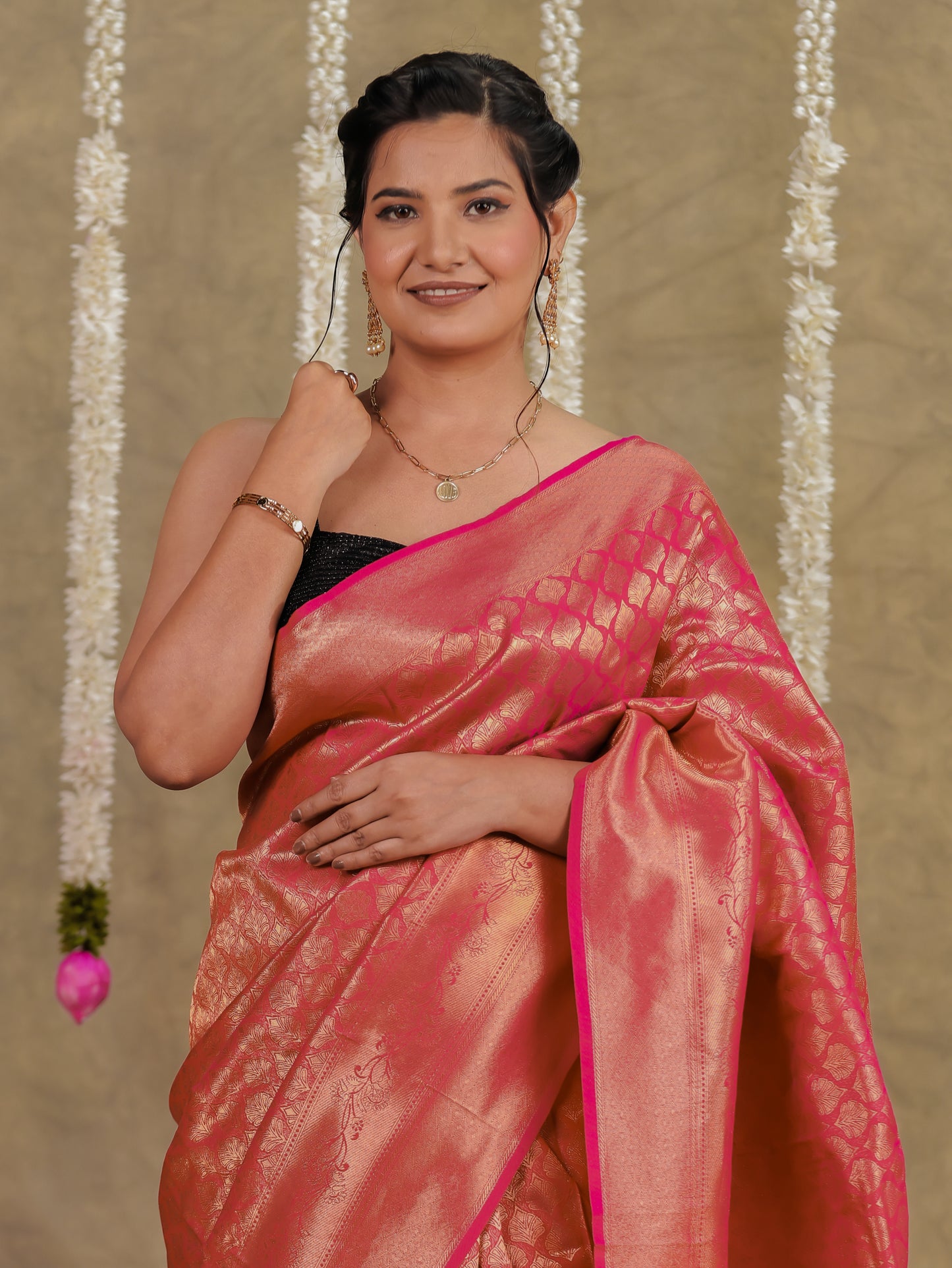 Brocade Geometric Royal Pink Saree