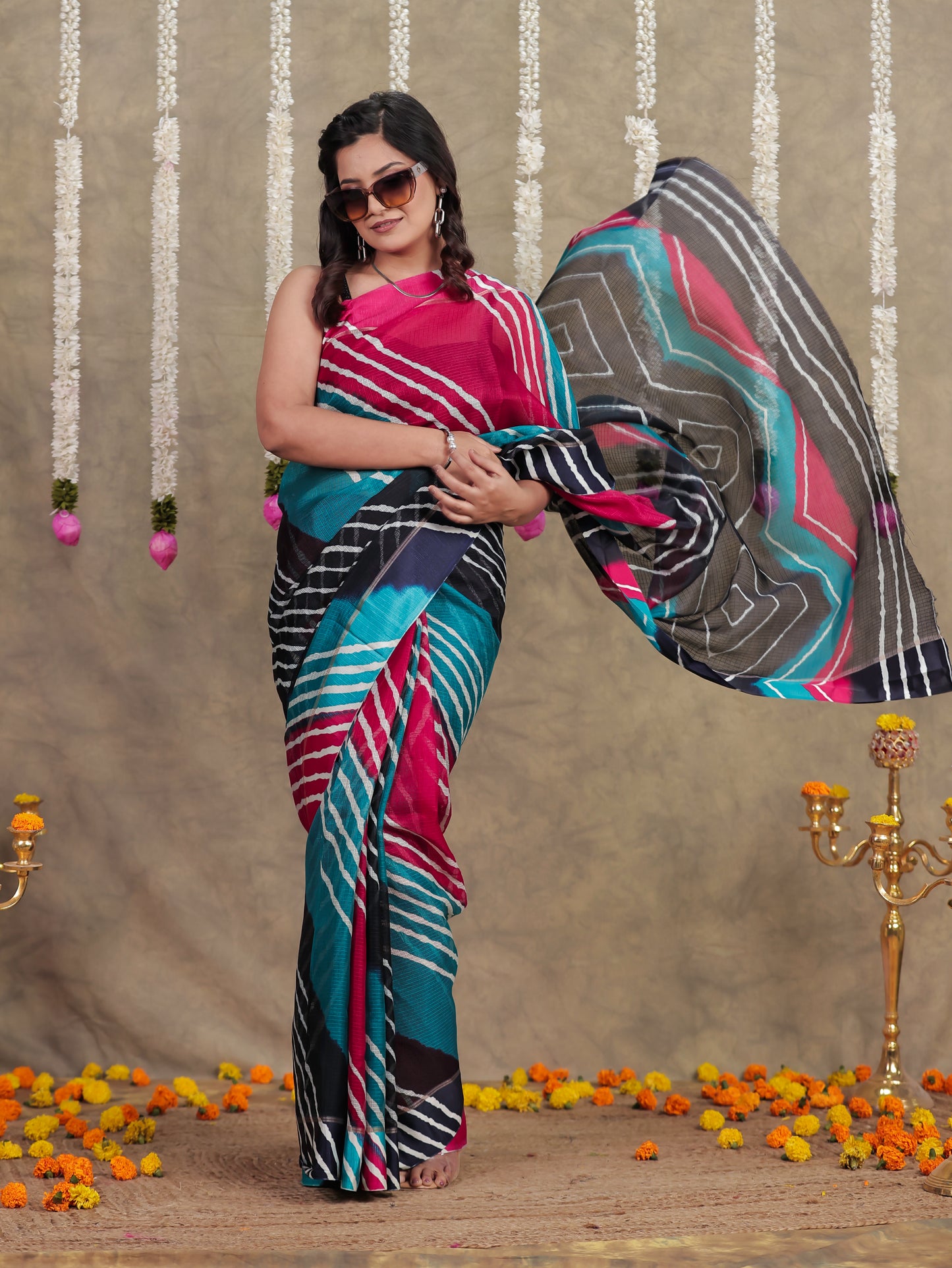 Kota Doria Leheriya Multicolor Saree