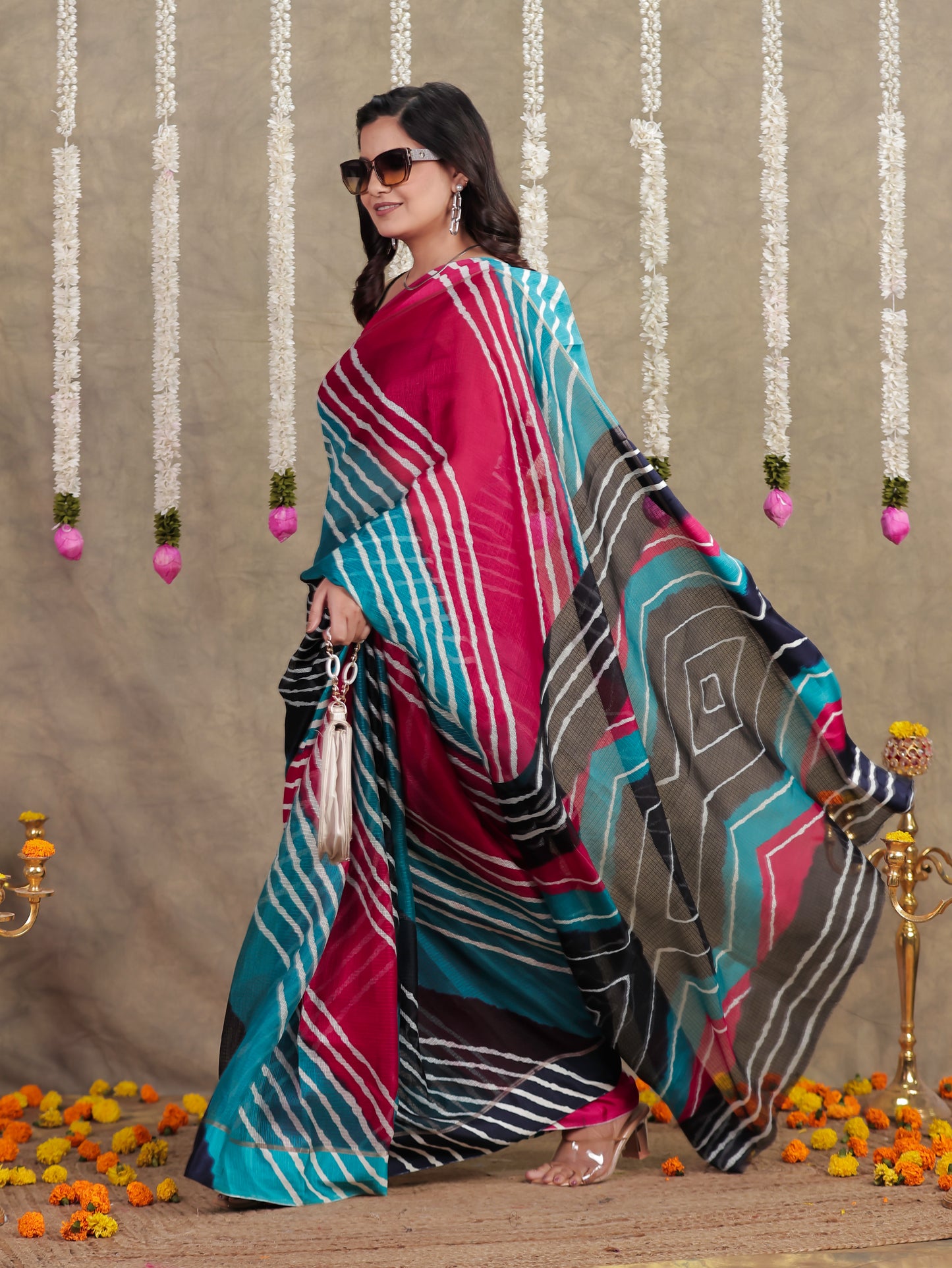 Kota Doria Leheriya Multicolor Saree