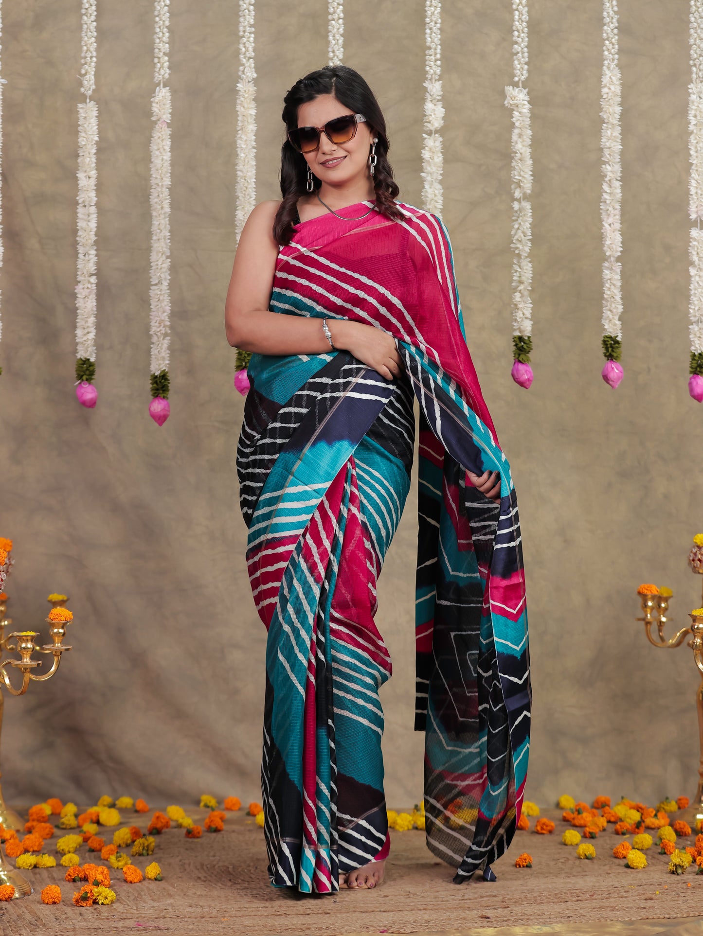 Kota Doria Leheriya Multicolor Saree