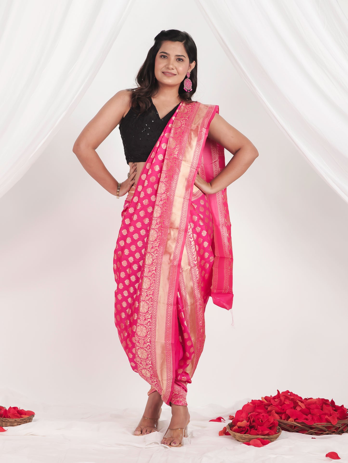 Brocade Fuchsia Saree