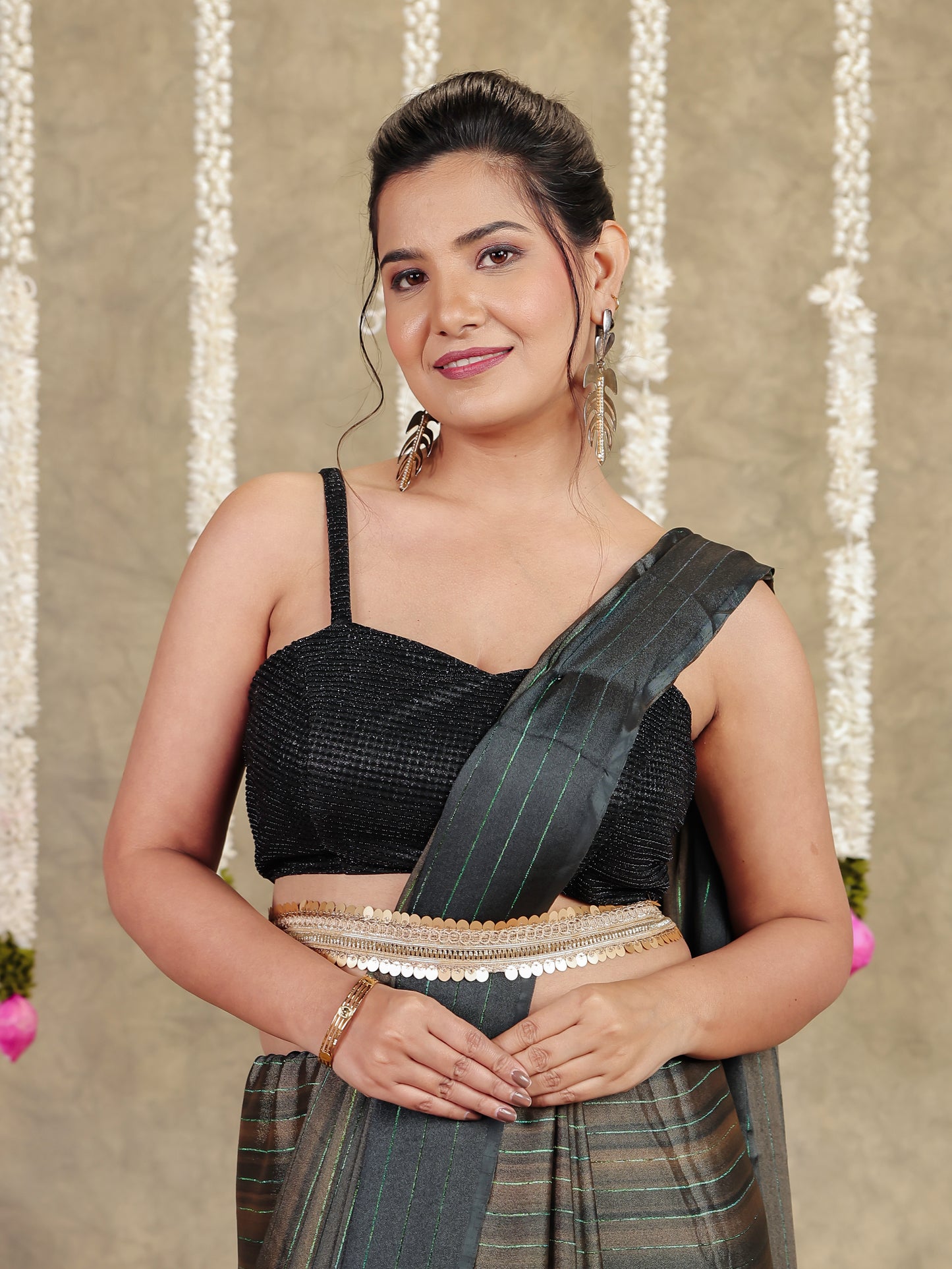 Georgette Striped Green Saree