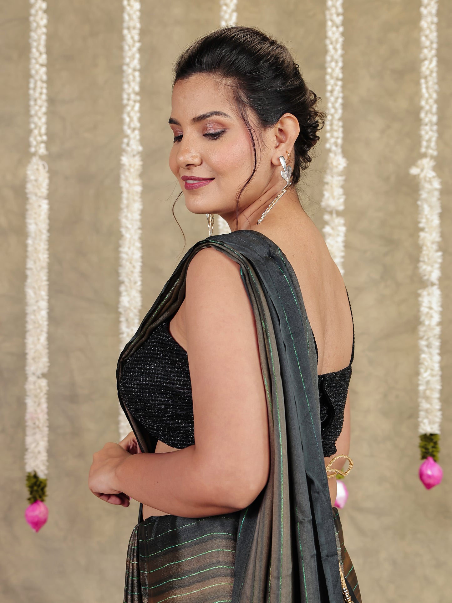 Georgette Striped Green Saree