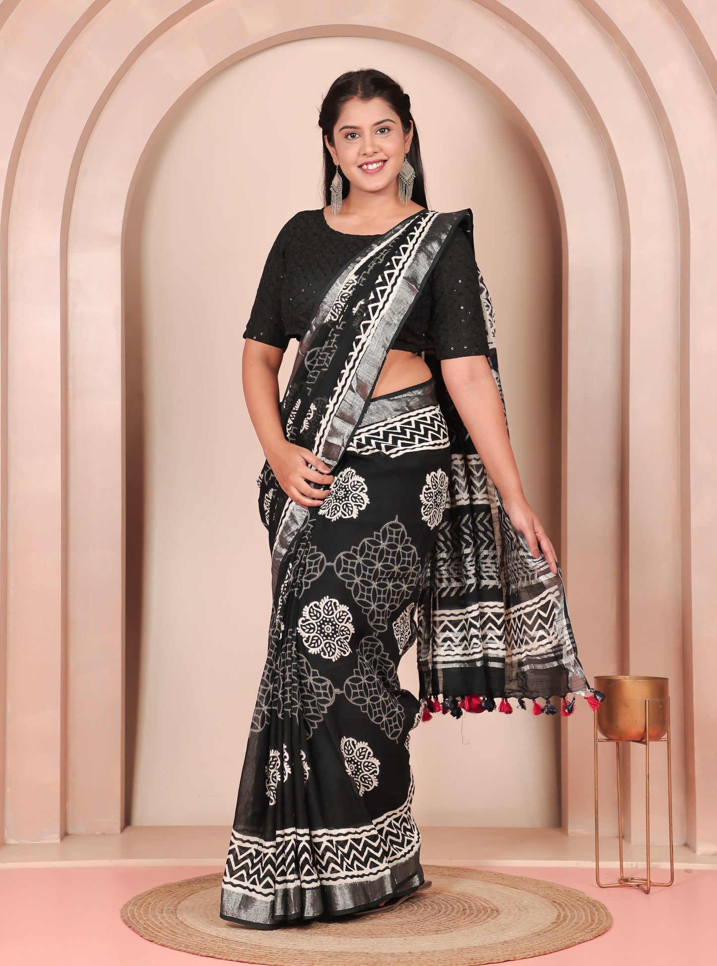 Soft Cotton Butti Black Saree